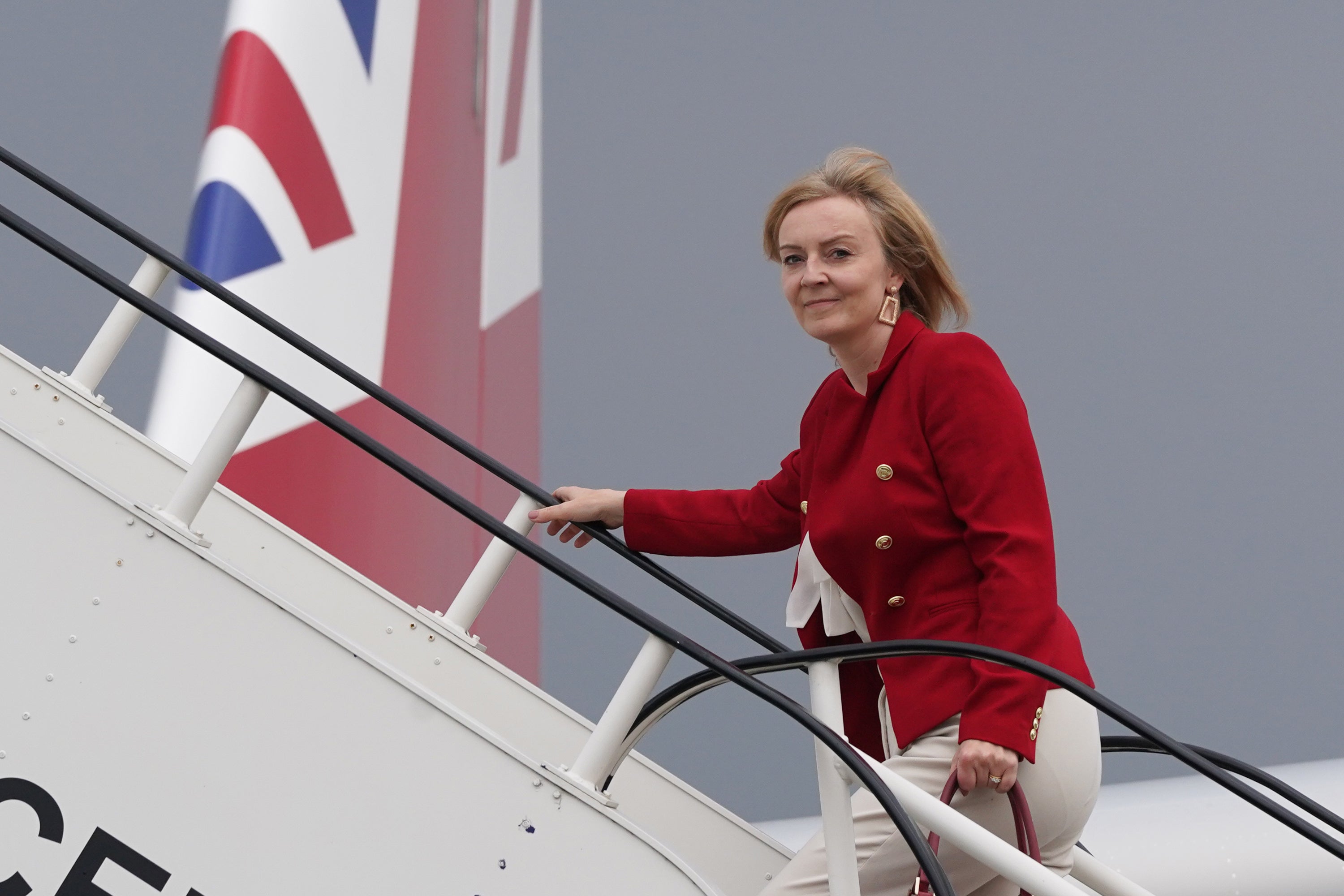 Foreign Secretary Liz Truss boarding RAF Voyager – the government’s other private jet (Stefan Rousseau/PA)