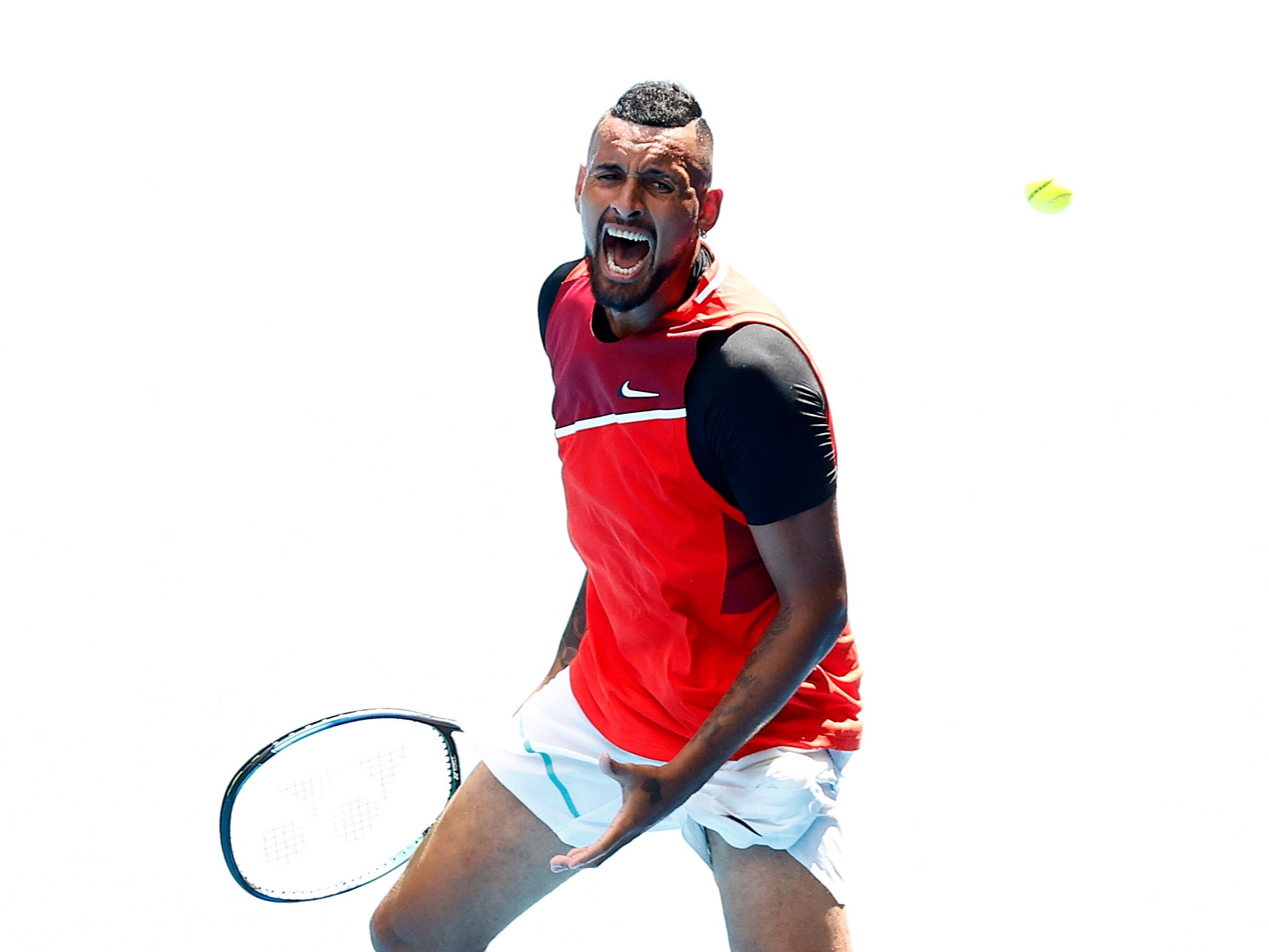 Nick Kyrgios celebrates during his men’s doubles semi-final match played alongside Thanasi Kokkinakis