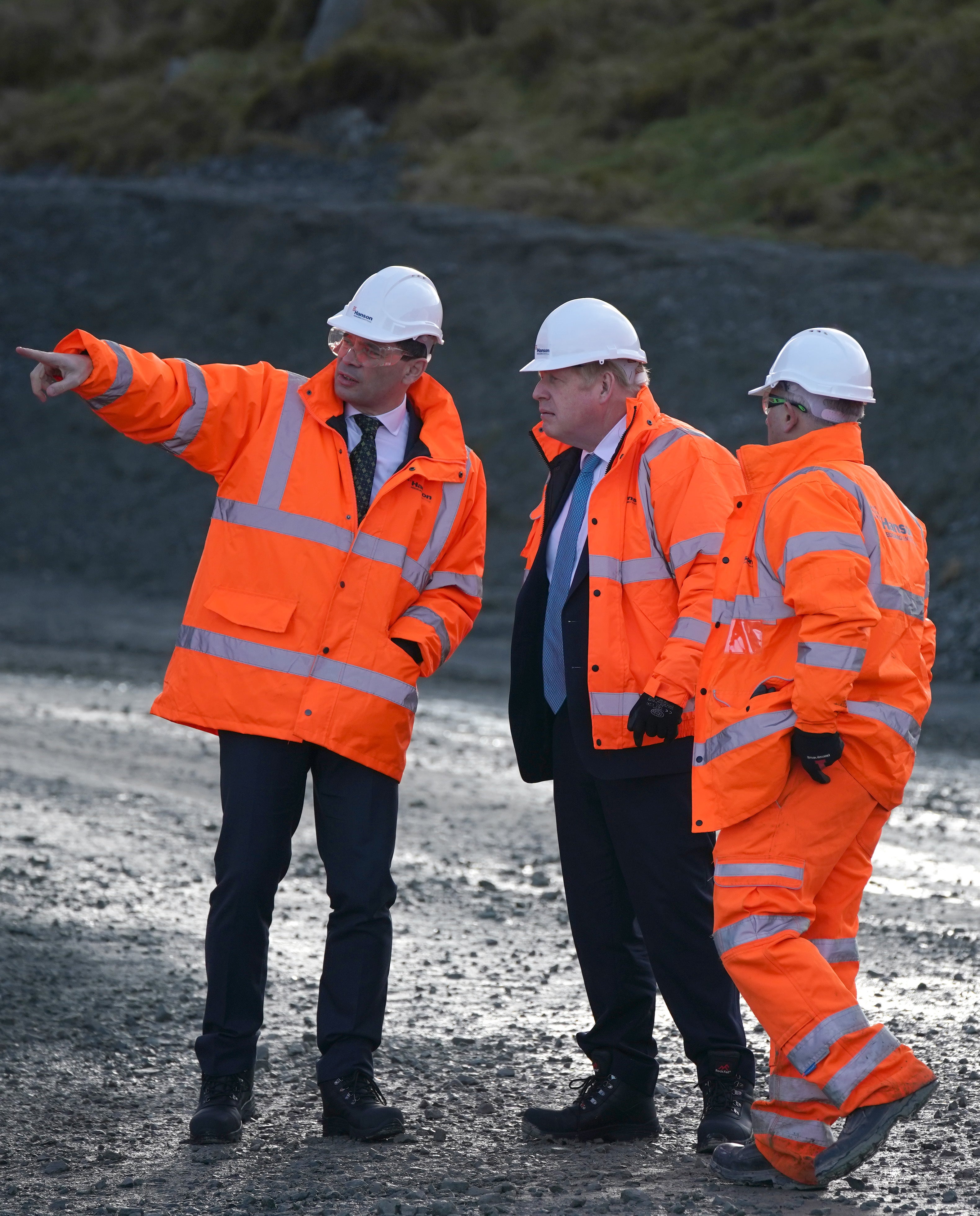 Prime Minister Boris Johnson visits Hanson UK’s site in Penmaenmawr, North Wales (Peter Byrne/PA)