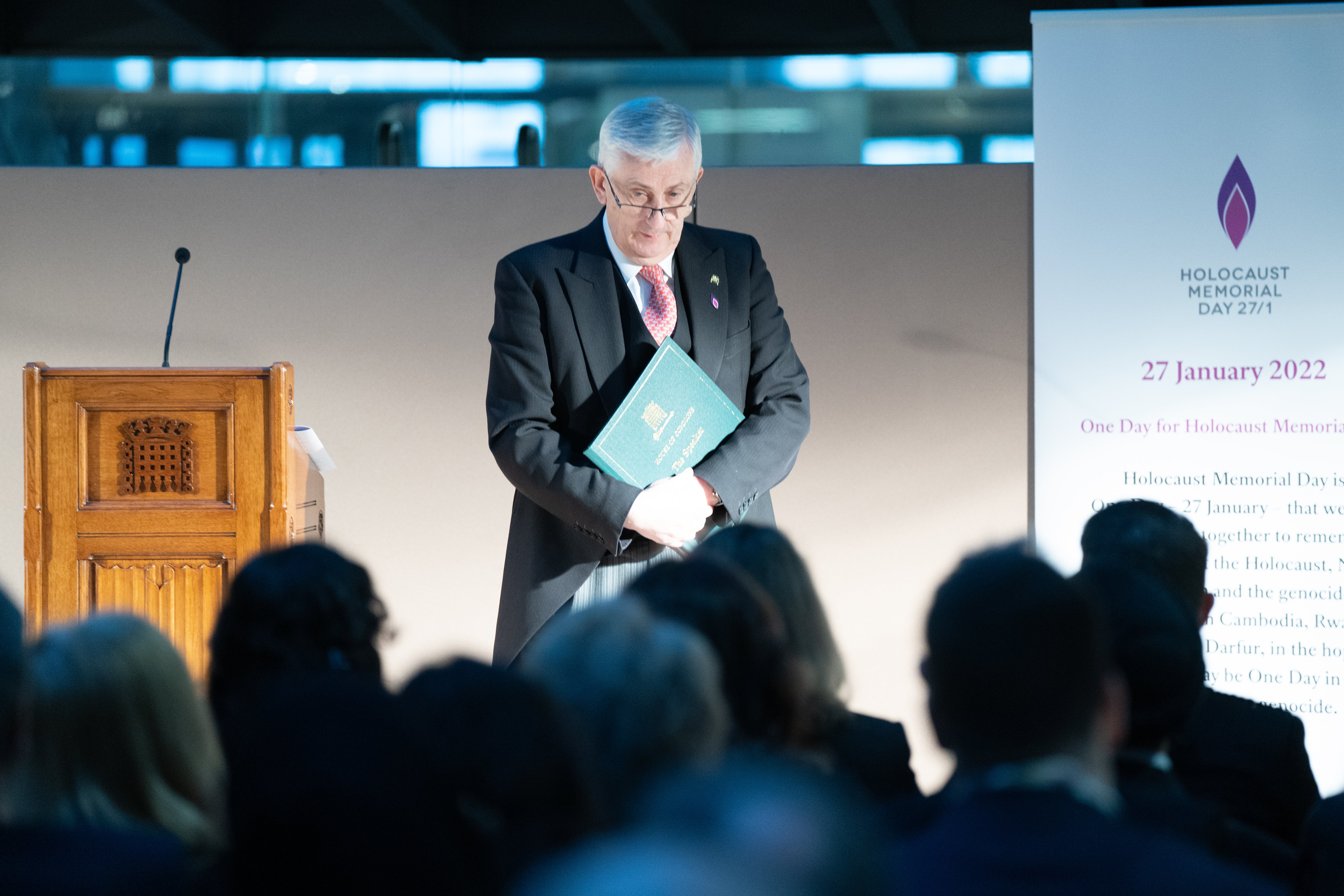 Commons Speaker Sir Lindsay Hoyle hosts a ceremony to mark Holocaust Memorial Day at the Houses of Parliament in London (Stefan Rousseau/PA)