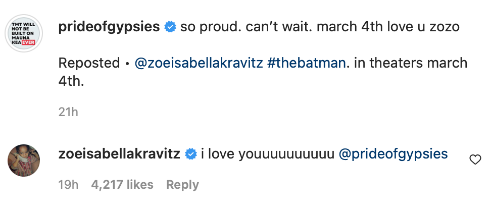 Jason Momoa and Zoë Kravitz share sweet exchange on Instagram