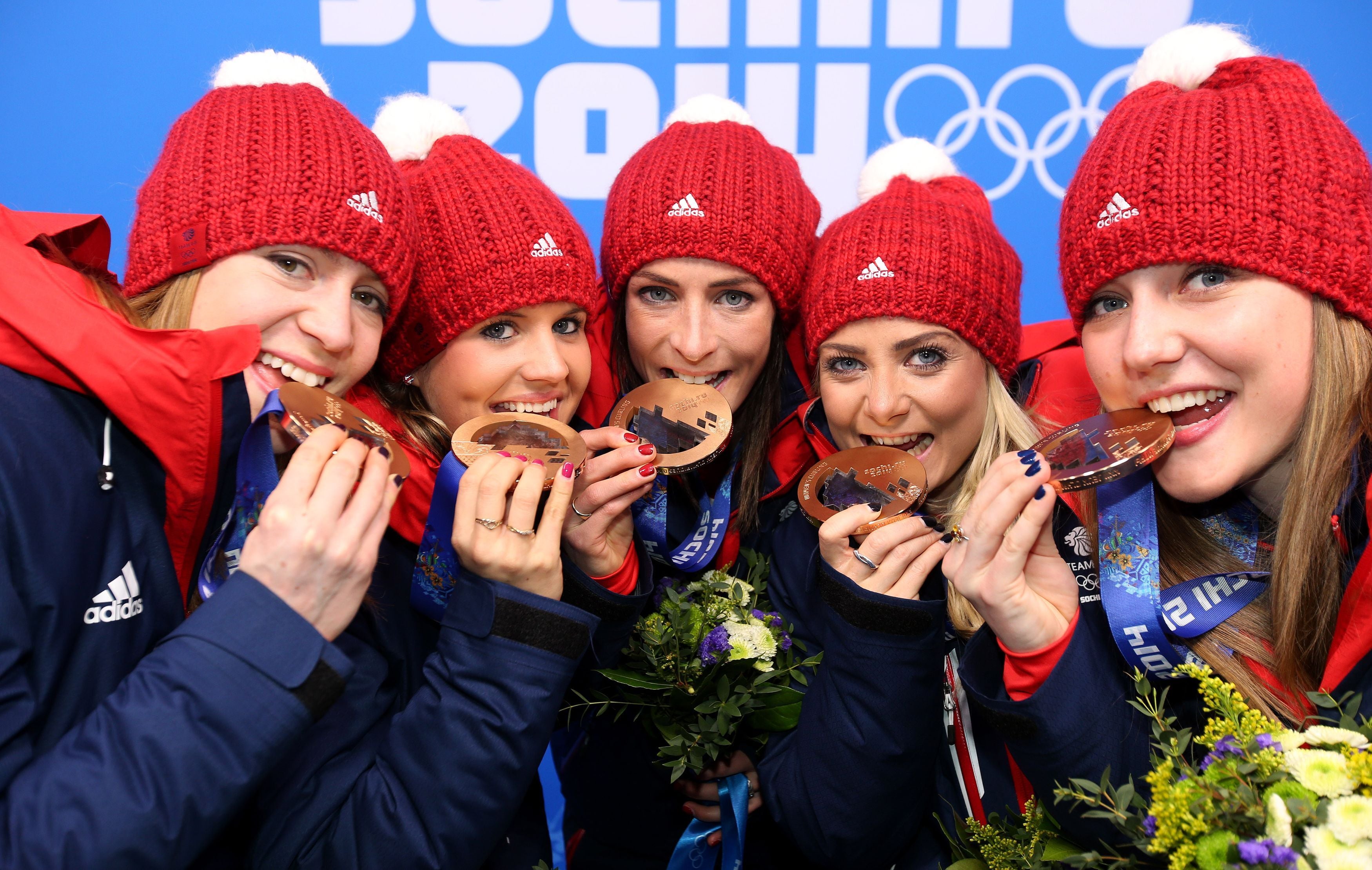 Great Britain’s women curlers celebrate winning Bronze at Sochi in 2014