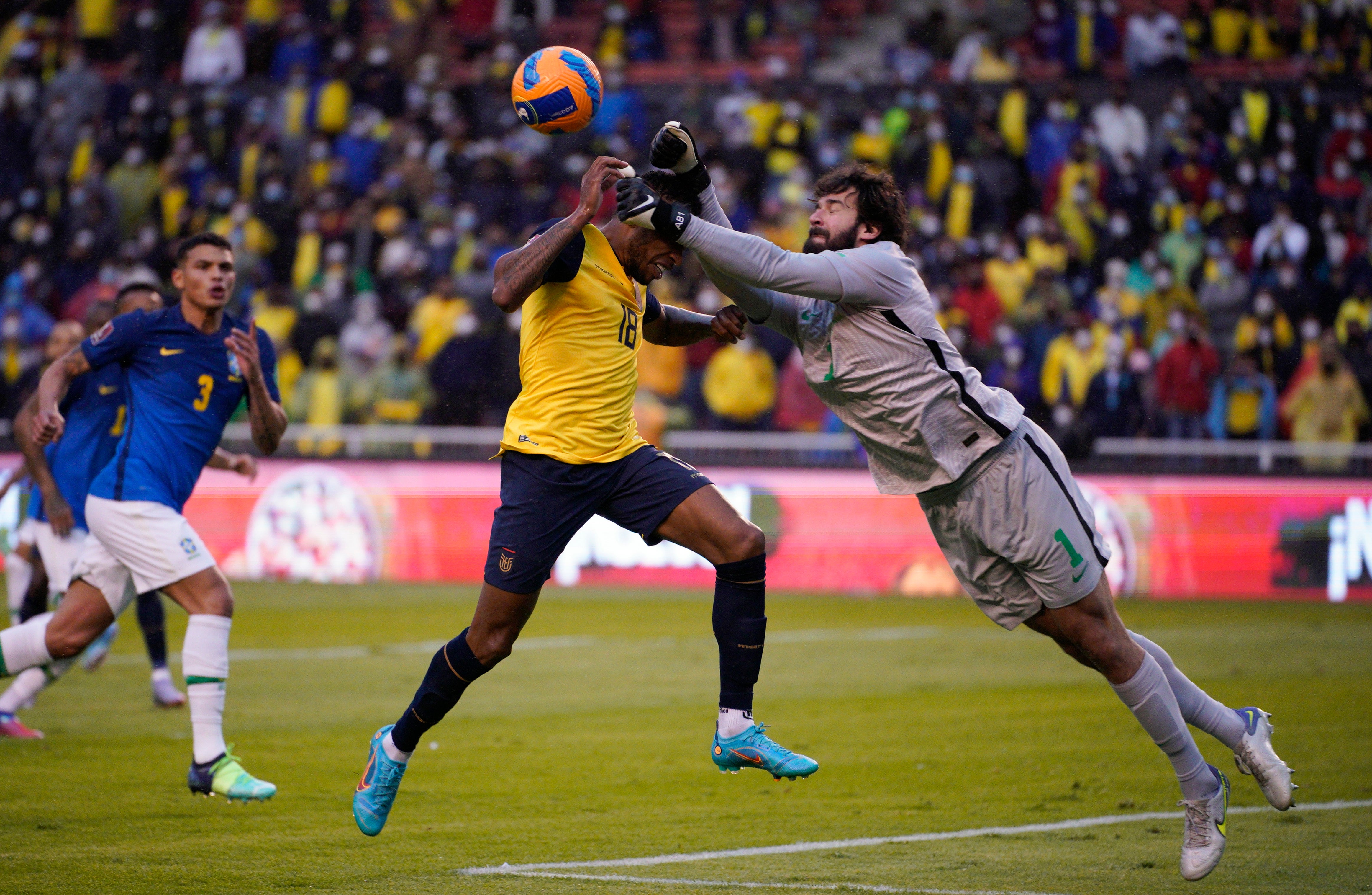 Alisson was originally adjudged to have fouled Ayrton Preciado (Santiago Arcos/AP)