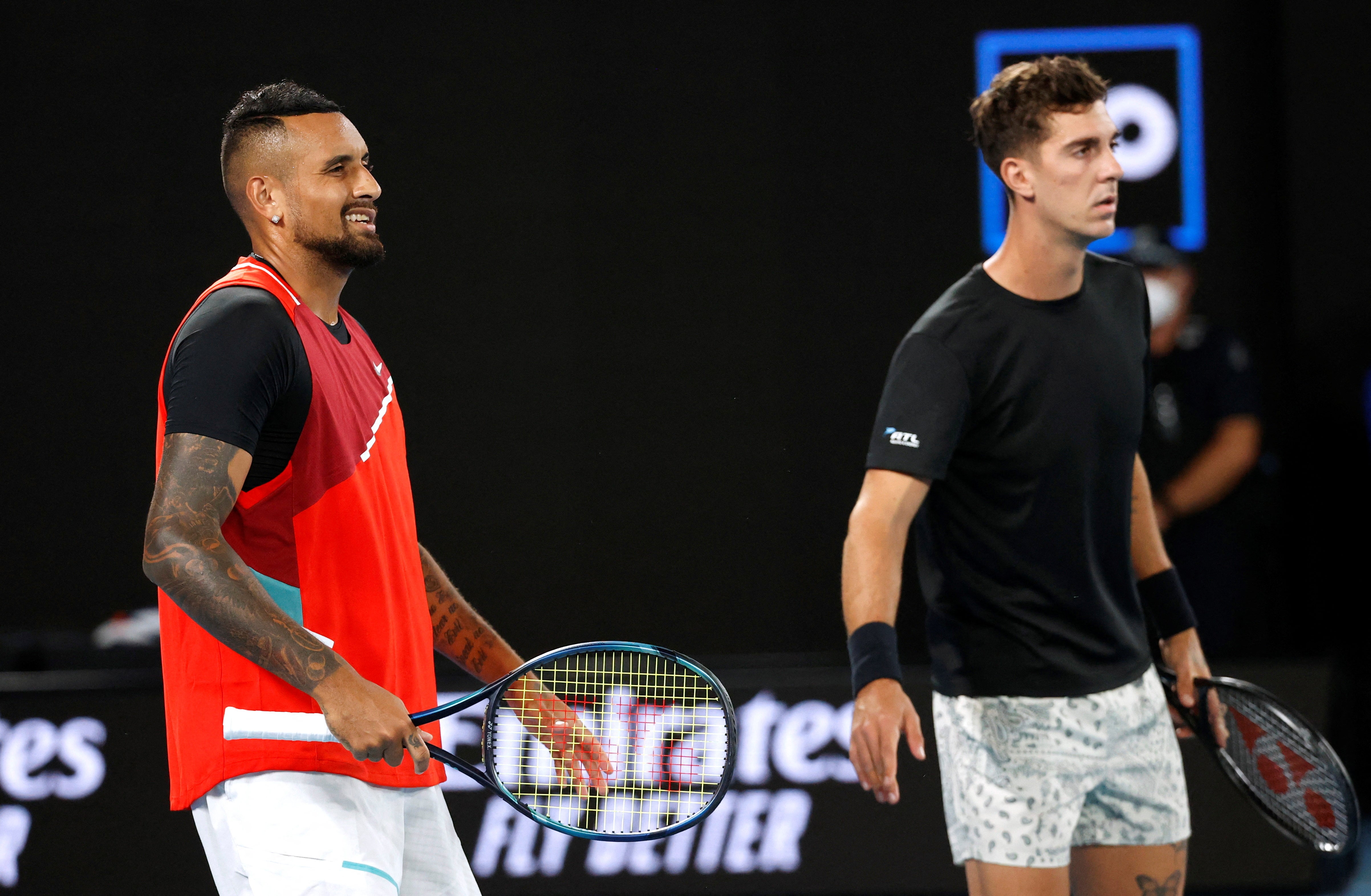 Nick Kyrgios and Thanasi Kokkinakis during the final against Matthew Ebden and Max Purcell