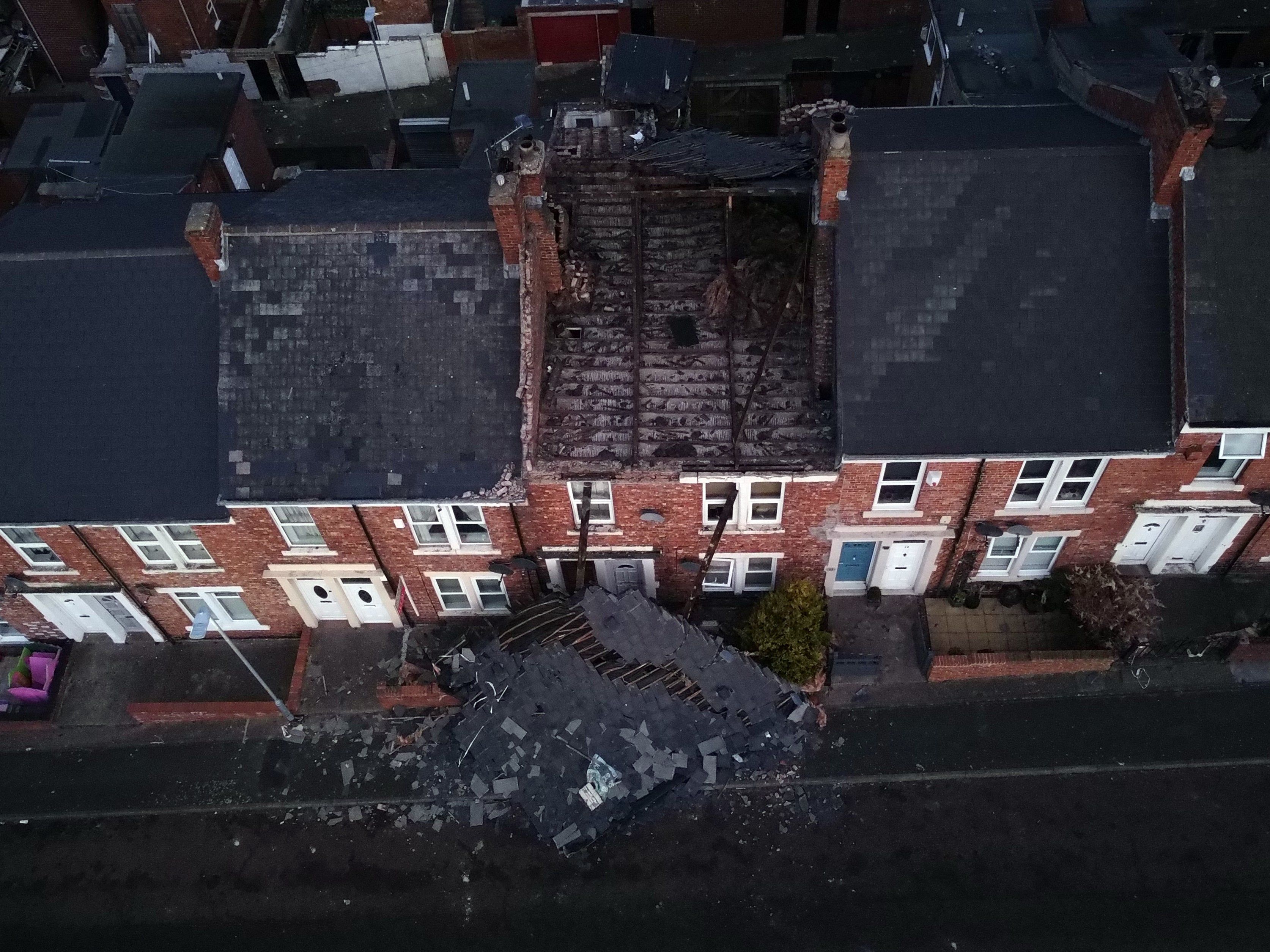 A house in Bensham, Gateshead, lost its roof yesterday to Storm Malik