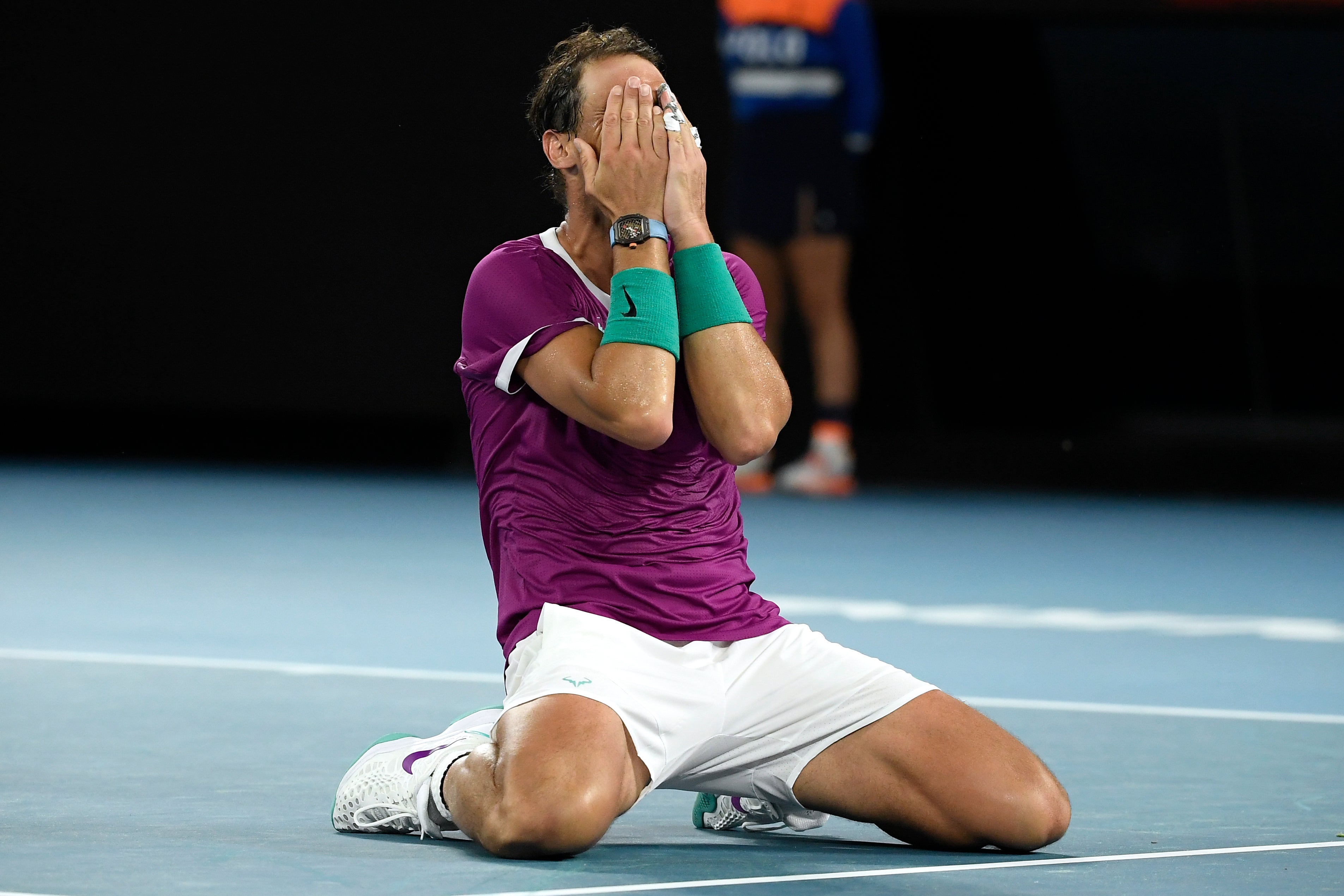 Rafael Nadal celebrates his win over Daniil Medvedev (Andy Brownbill/AP)