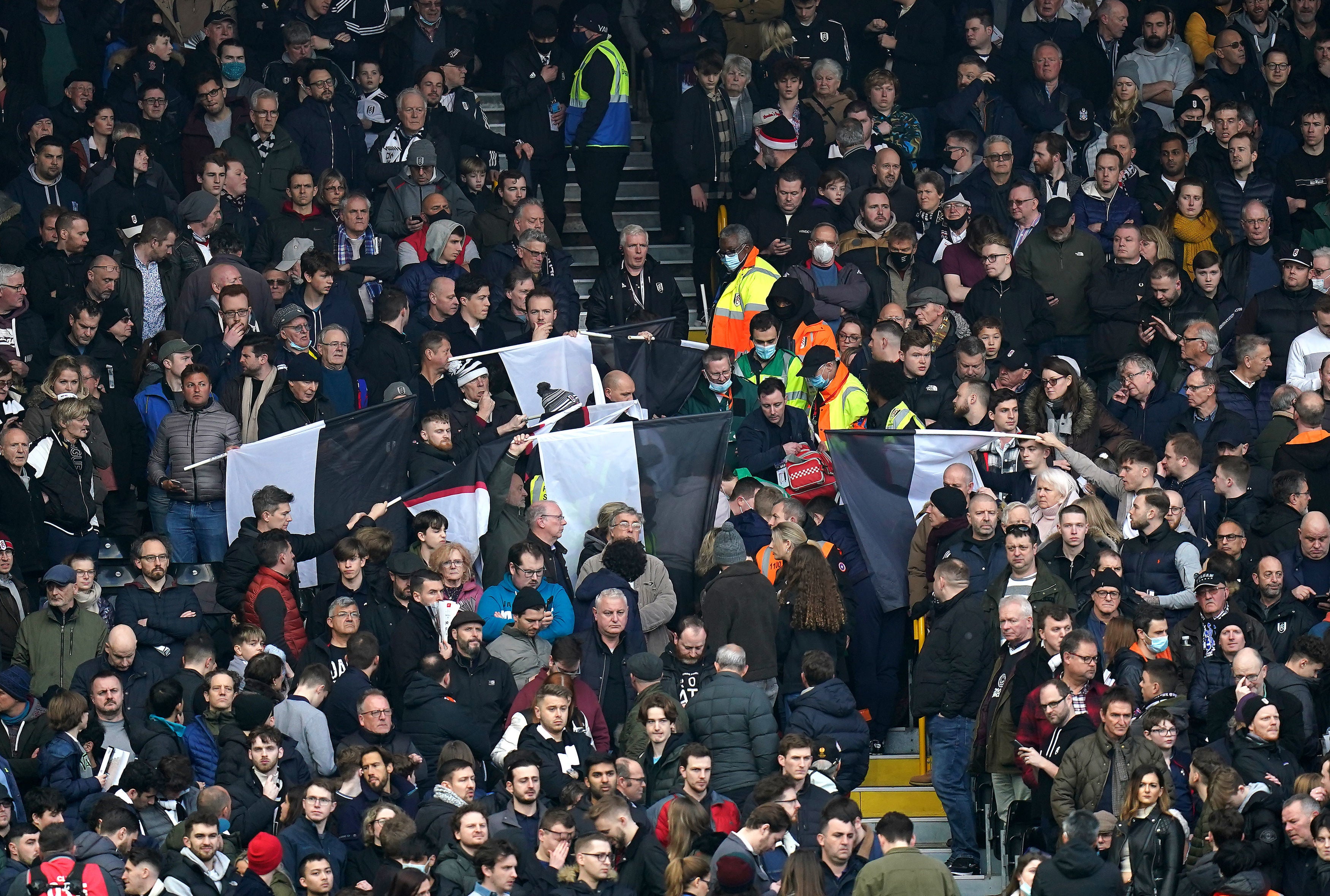 Play is stopped for a medical emergency in the stands during the Championship match at Craven Cottage