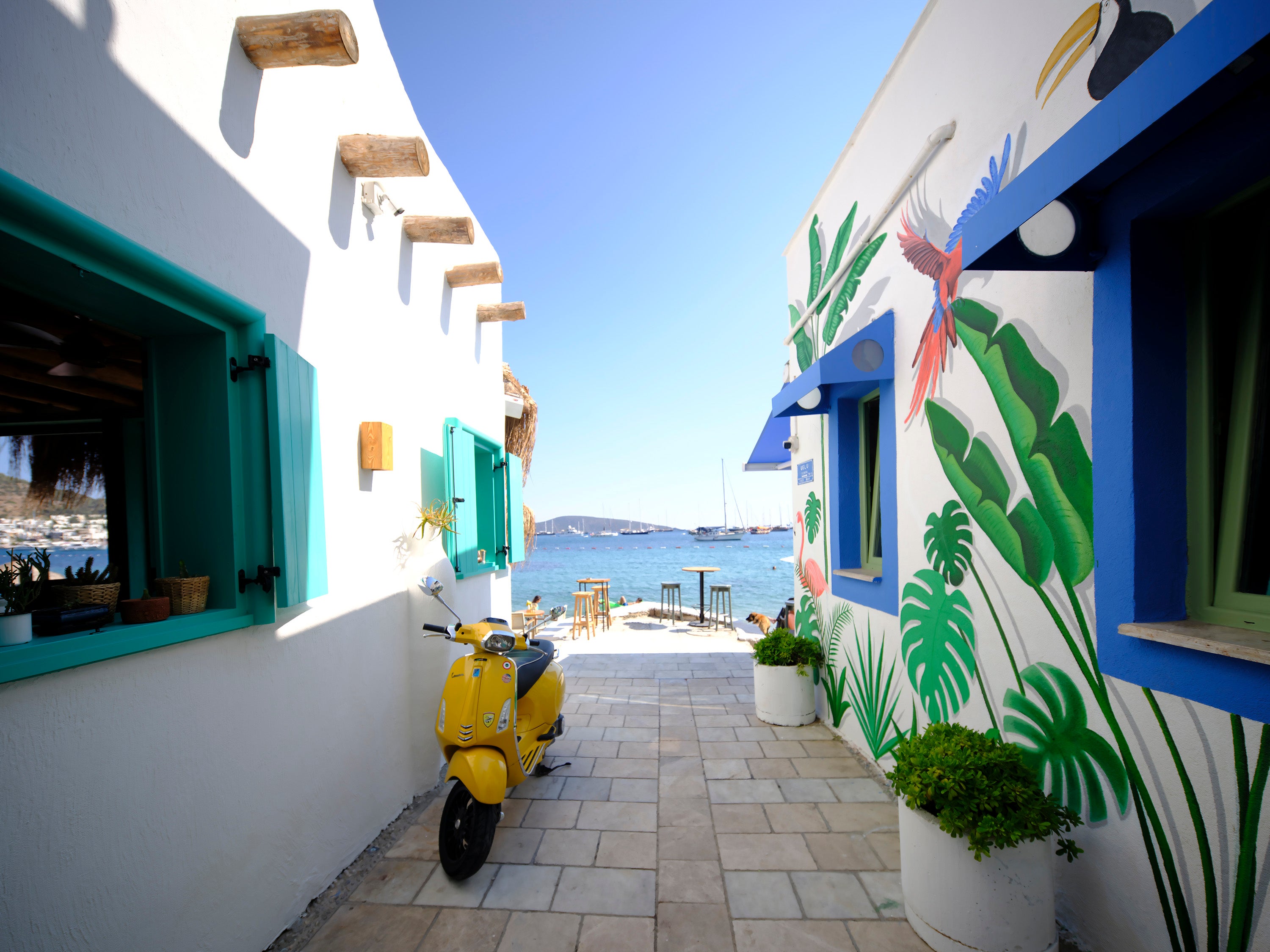 Whitewashed, low-rise architecture with pops of colour nestle on scenic harbours