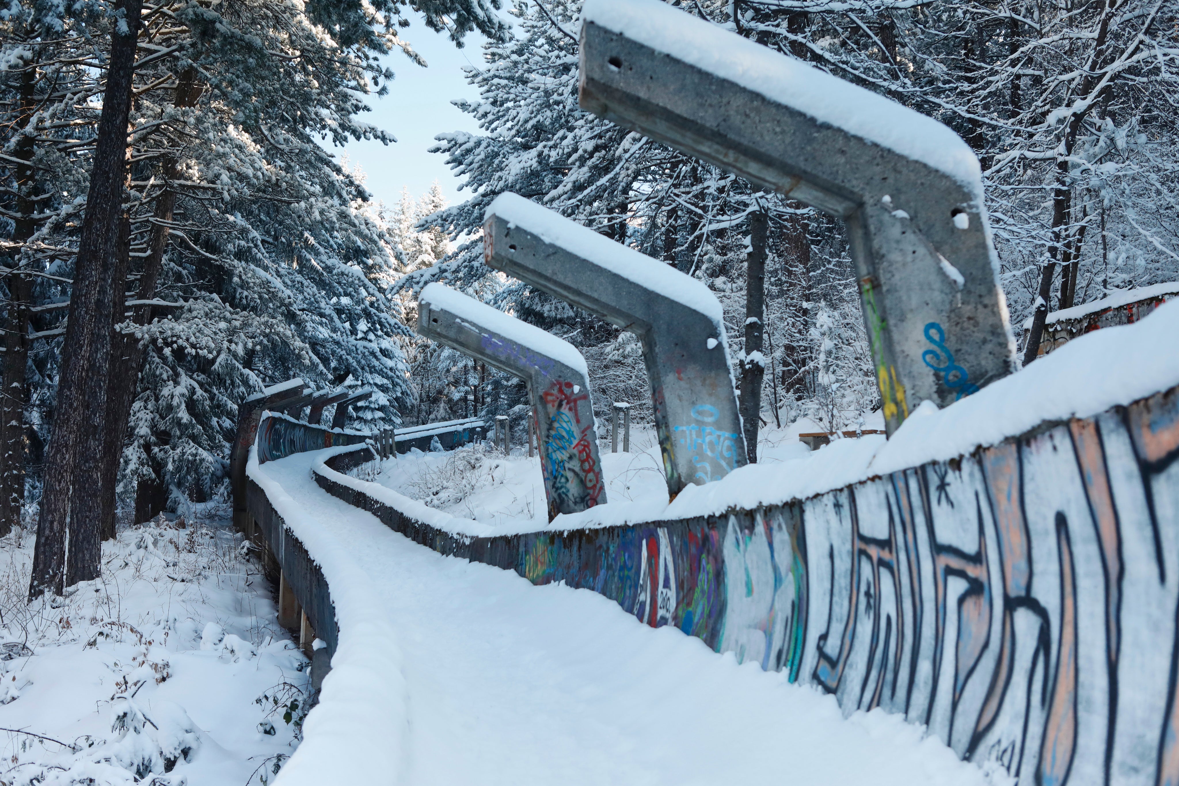 The remains of the bobsled track from the Sarajevo 1984 Winter Olympics on Mount Trebevic