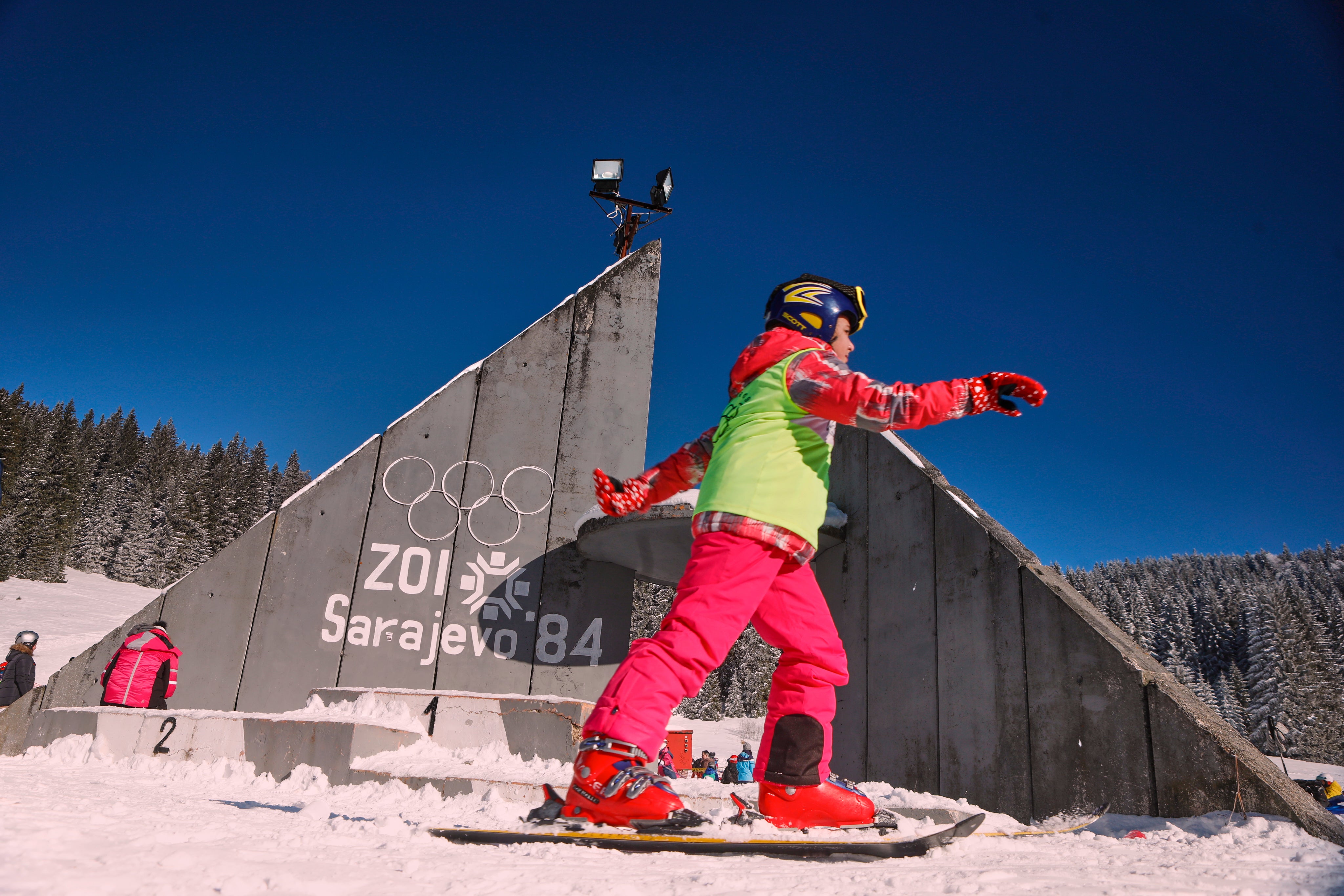 The medals podium at the ski jump venue built for the Sarajevo 1984 Winter Olympics on Mount Igman, near Sarajevo