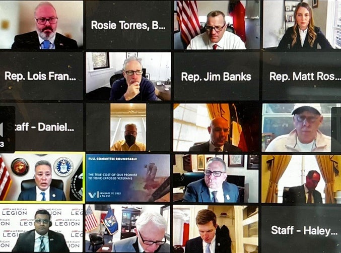 A screengrab of the House Veteran Affairs Committee roundtable on burn pits in January