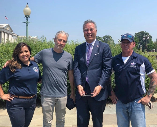 Rosie Torres, Jon Stewart, Rep. Mark Takano and John Feal