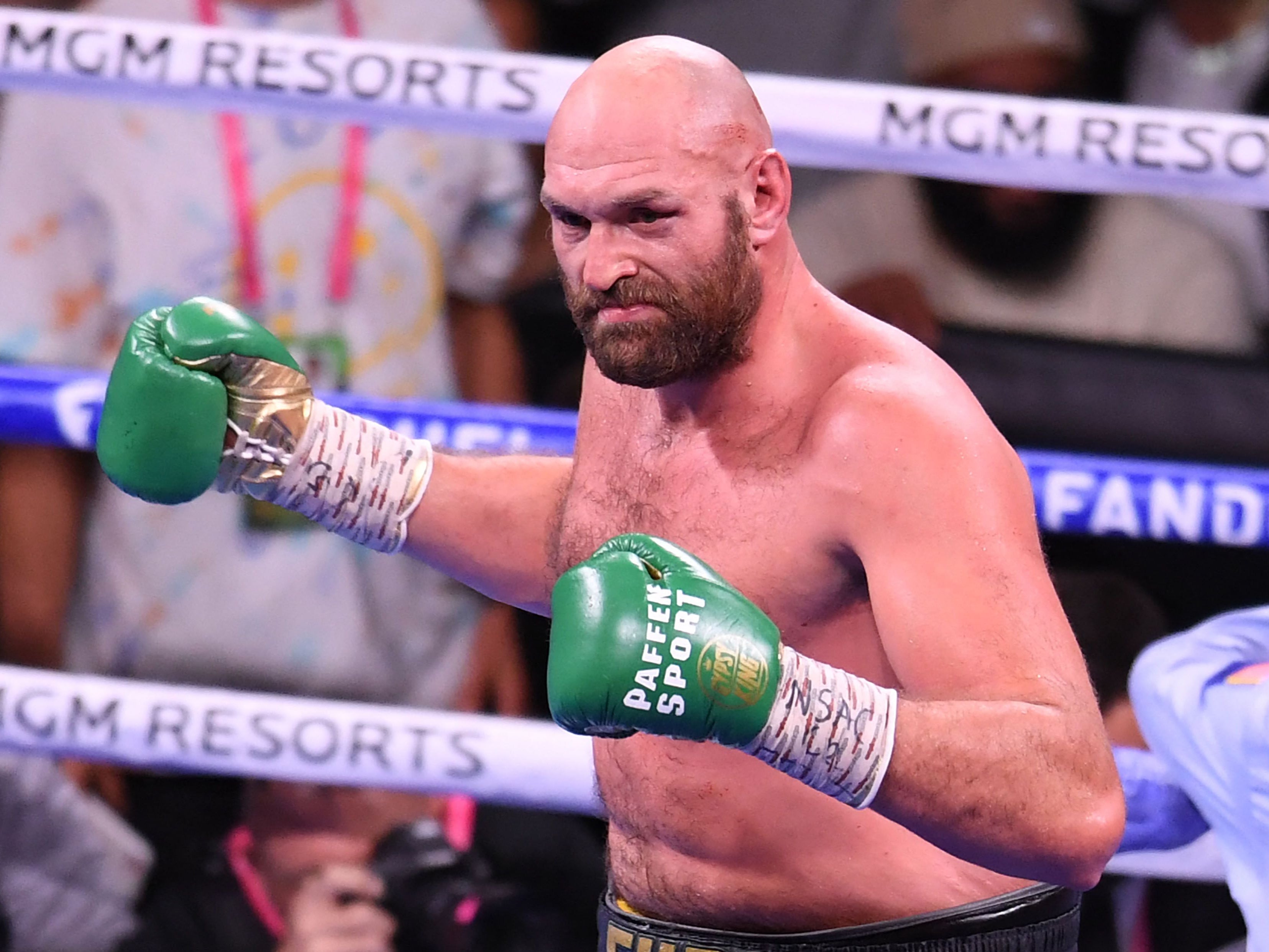 Tyson Fury celebrates knocking out Deontay Wilder in October