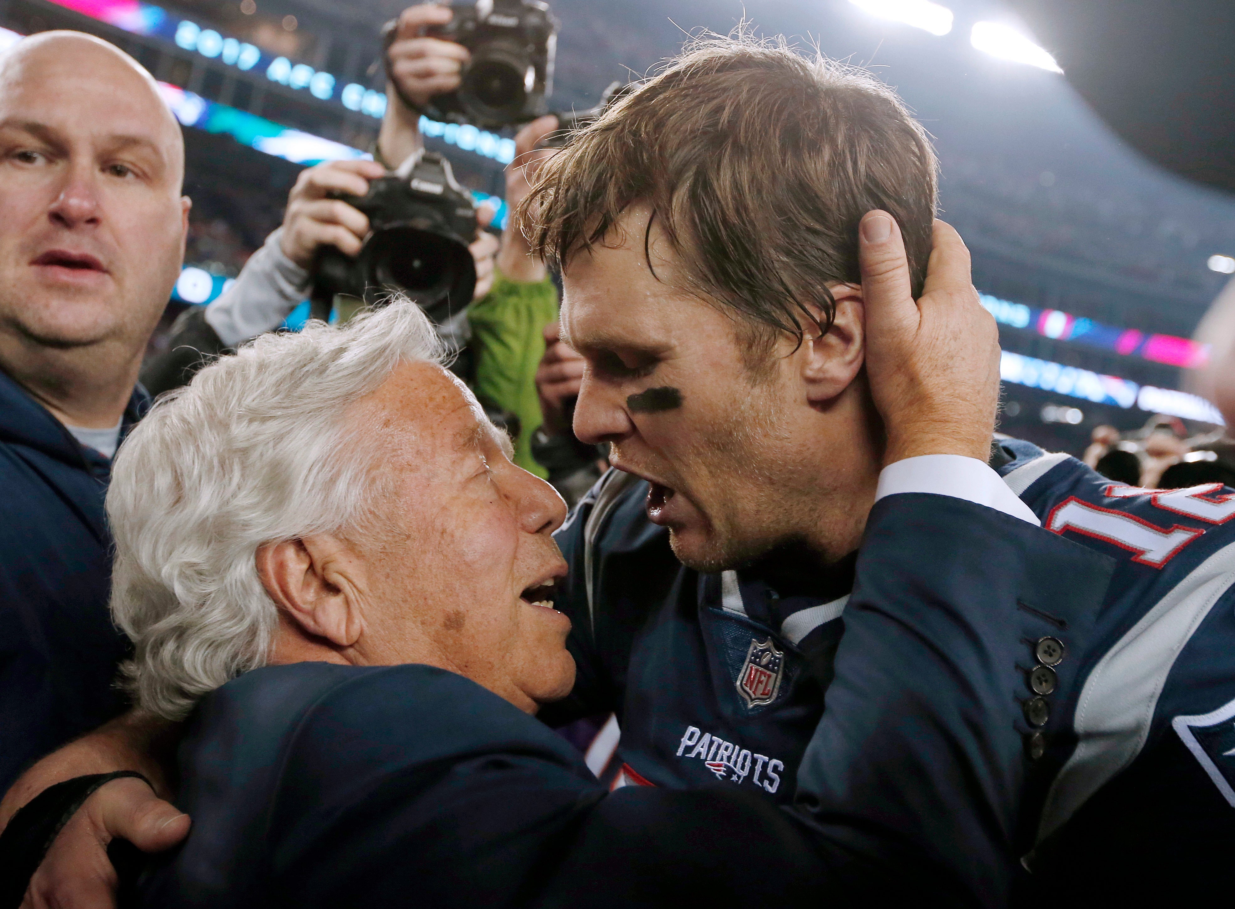 New England Patriots owner Robert Kraft (left) was among those to pay tribute to Tom Brady (Winslow Townson/AP)