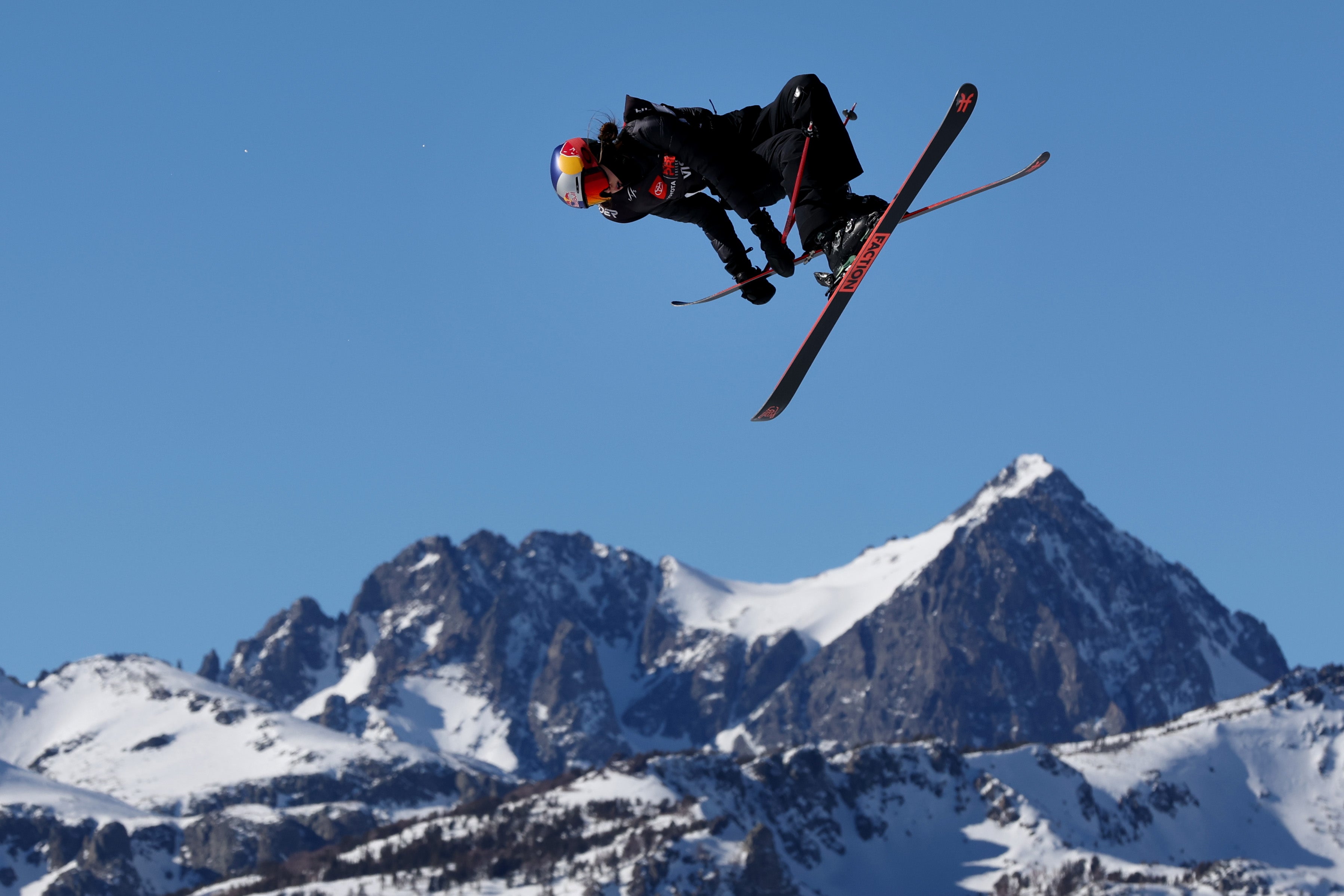 Eileen Gu of Team China competes in the Women's Freeski Slopestyle Final at the Toyota U.S. Grand Prix at Mammoth Mountain on January 09, 2022 in Mammoth, California.