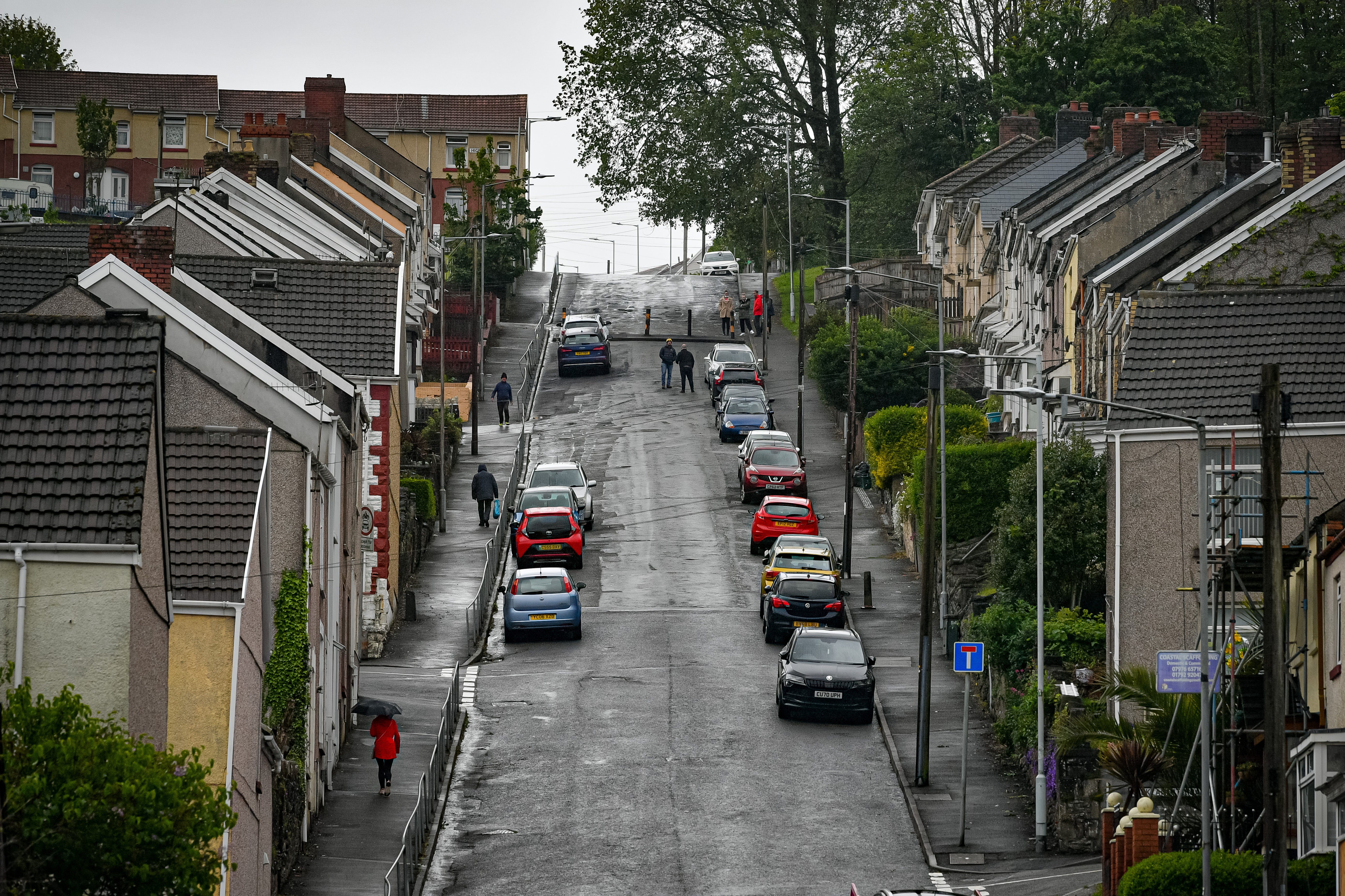 The top of Waun Wen Road, Swansea, where large-scale disorder broke out on Thursday night as a vigil descended into violence (PA)