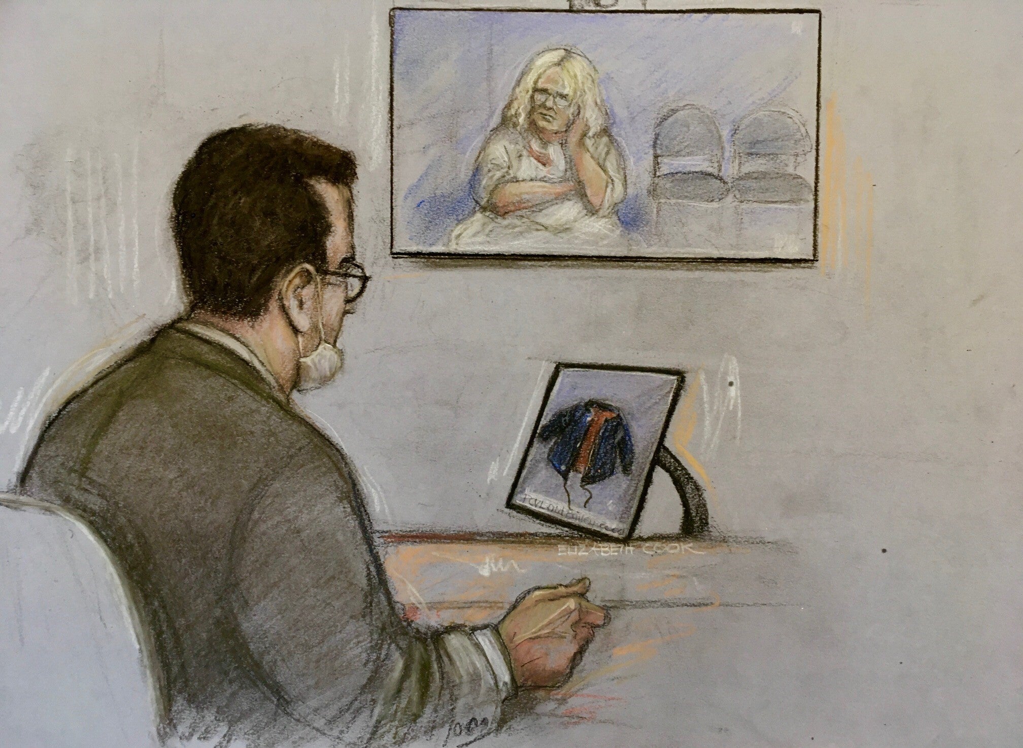 A court sketch of Ruth Neave, mother of Rikki, appearing via video link at the Old Bailey (Elizabeth Cook/PA)
