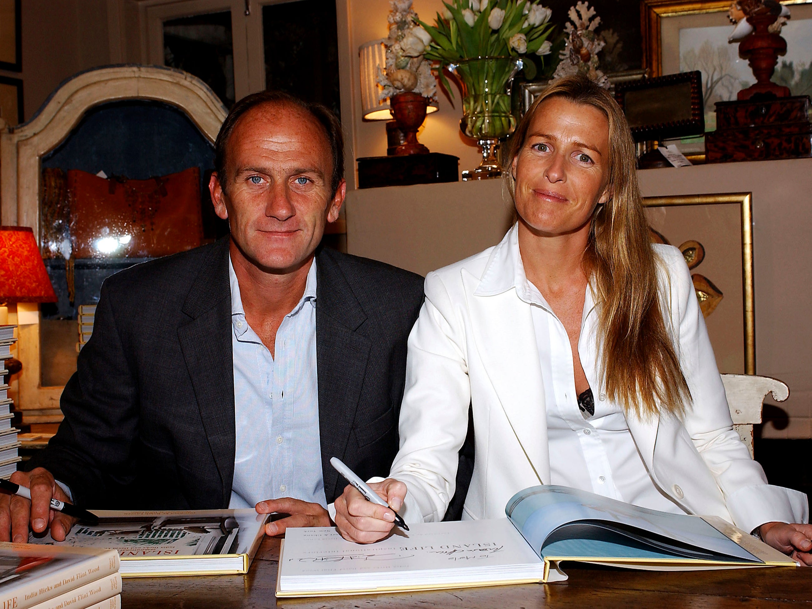 Model/decorator India Hicks and David Flint Wood sign copies of their new coffee table book "Island Life" on March 26, 2004