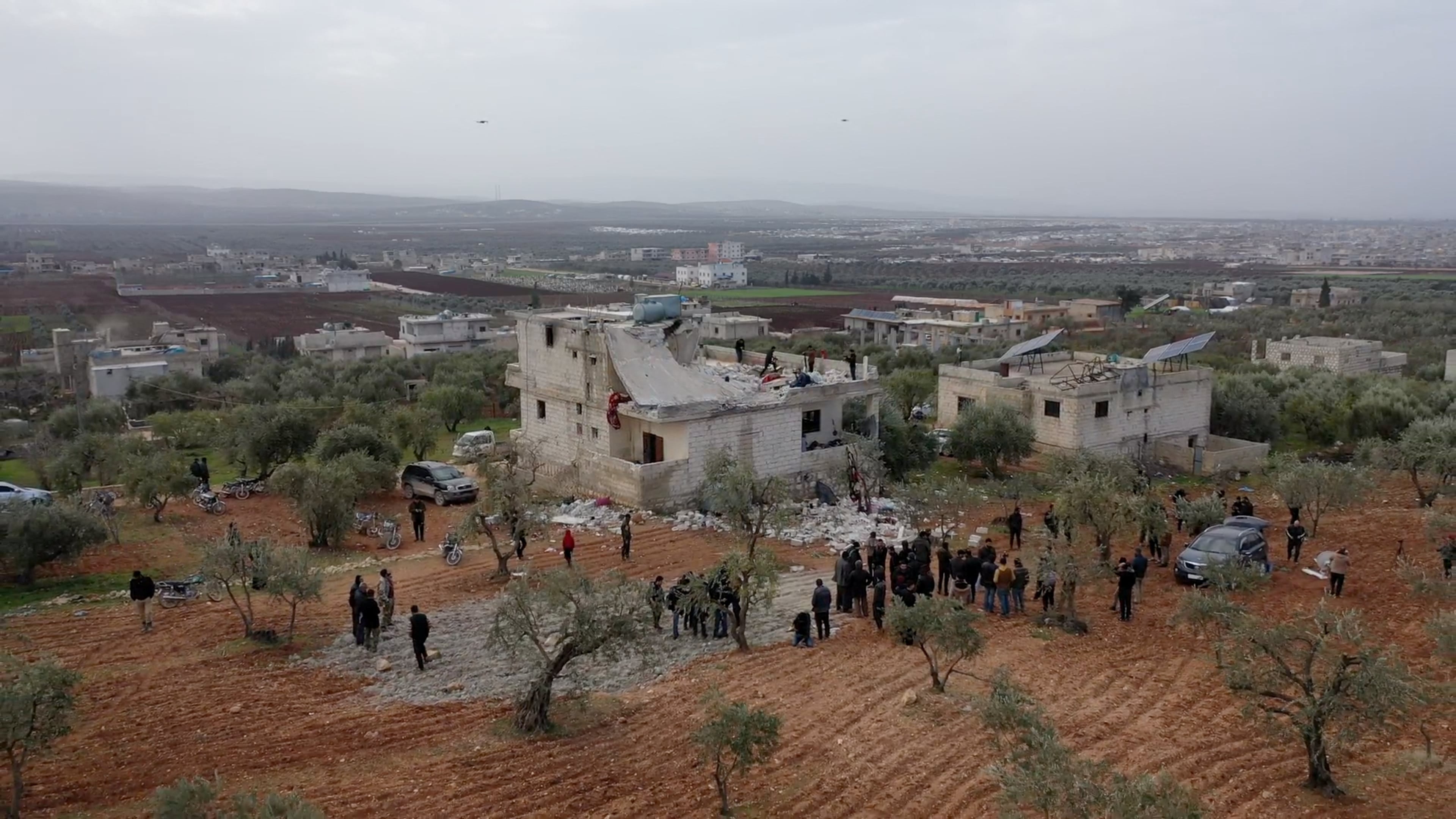 A building destroyed in the aftermath of a counter-terrorism mission conducted by the U.S. Special Operations Forces is seen in Atmeh, Syria