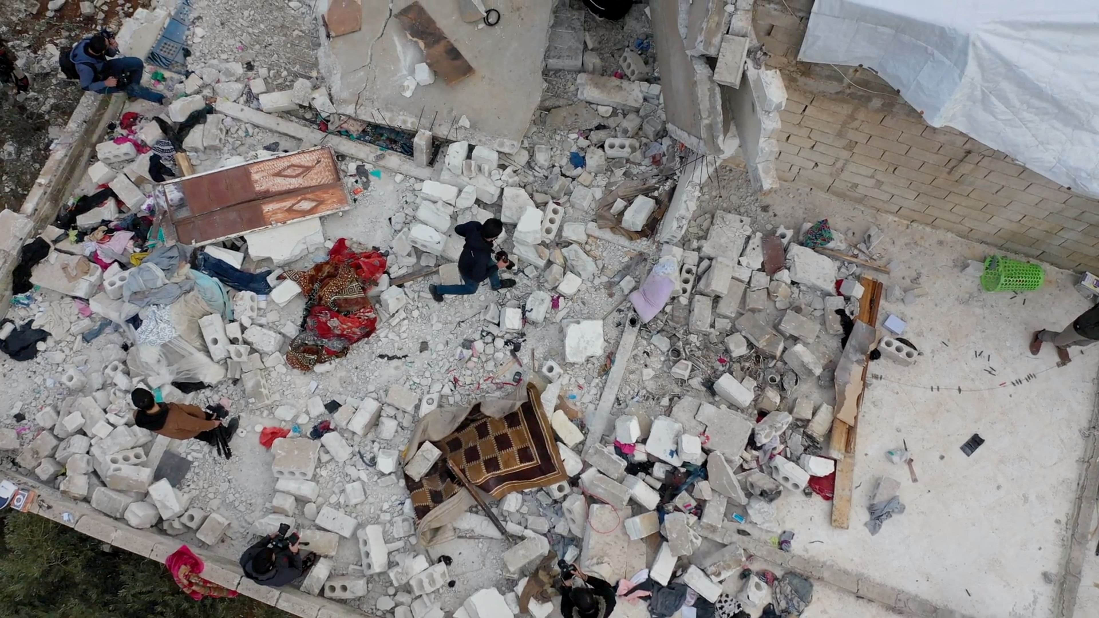 A building destroyed in the aftermath of a counter-terrorism mission conducted by the U.S. Special Operations Forces is seen in Atmeh, Syria, February 3, 2022