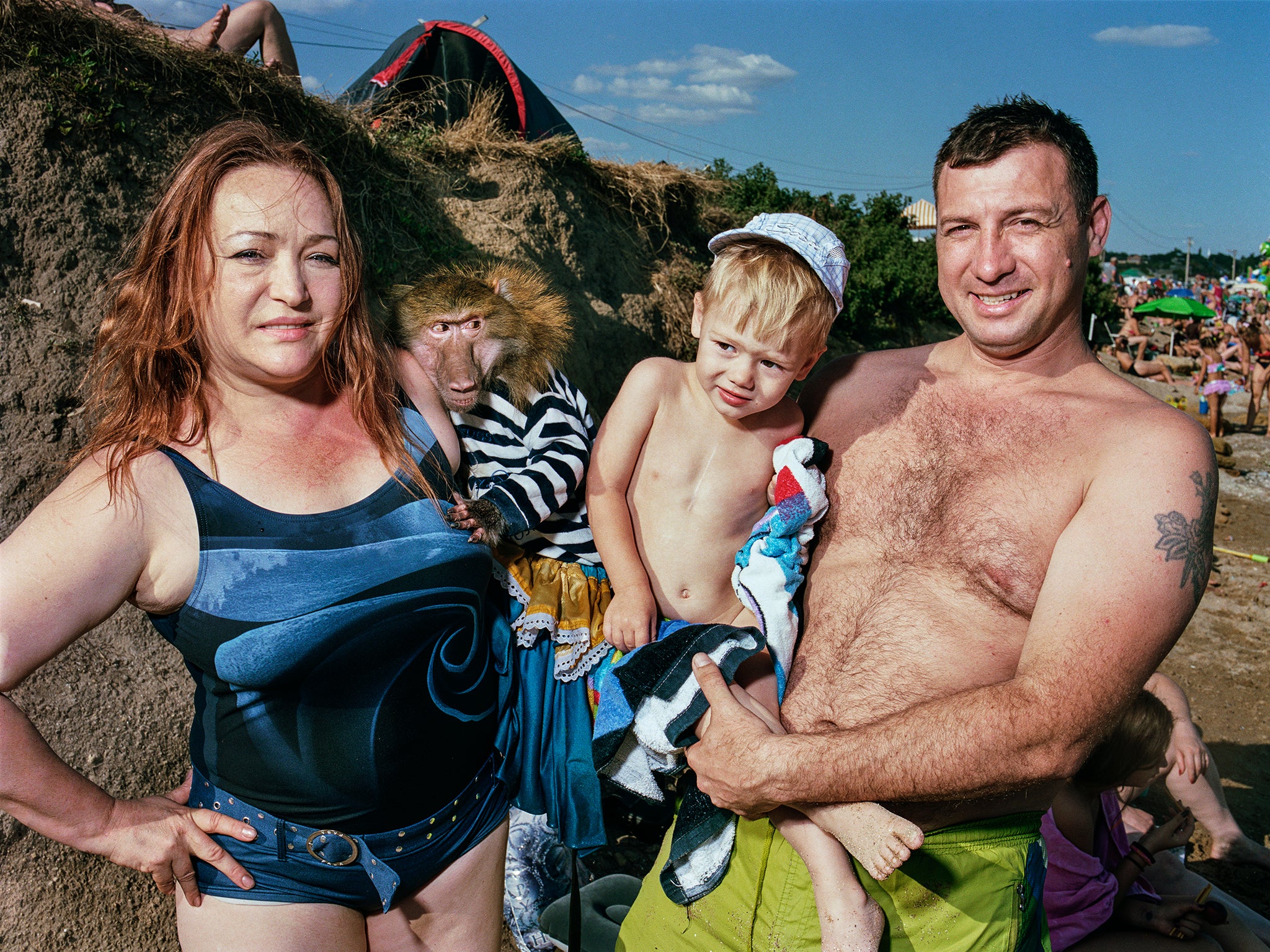 Circus performer Yulia Kravchenko with her monkey in Odessa, 2017