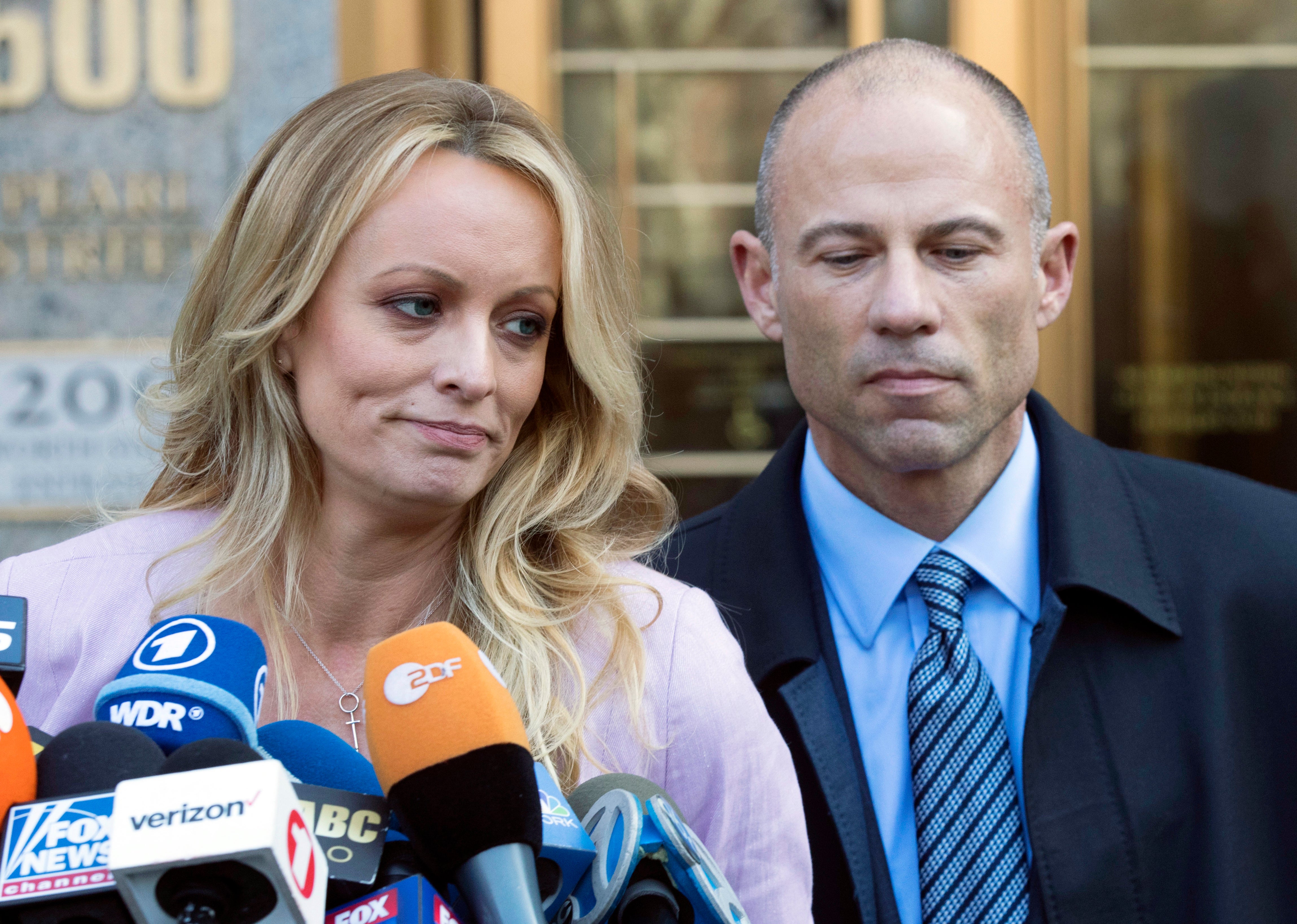 Michael Avenatti and Stormy Daniels outside a Manhattan federal court in 2018