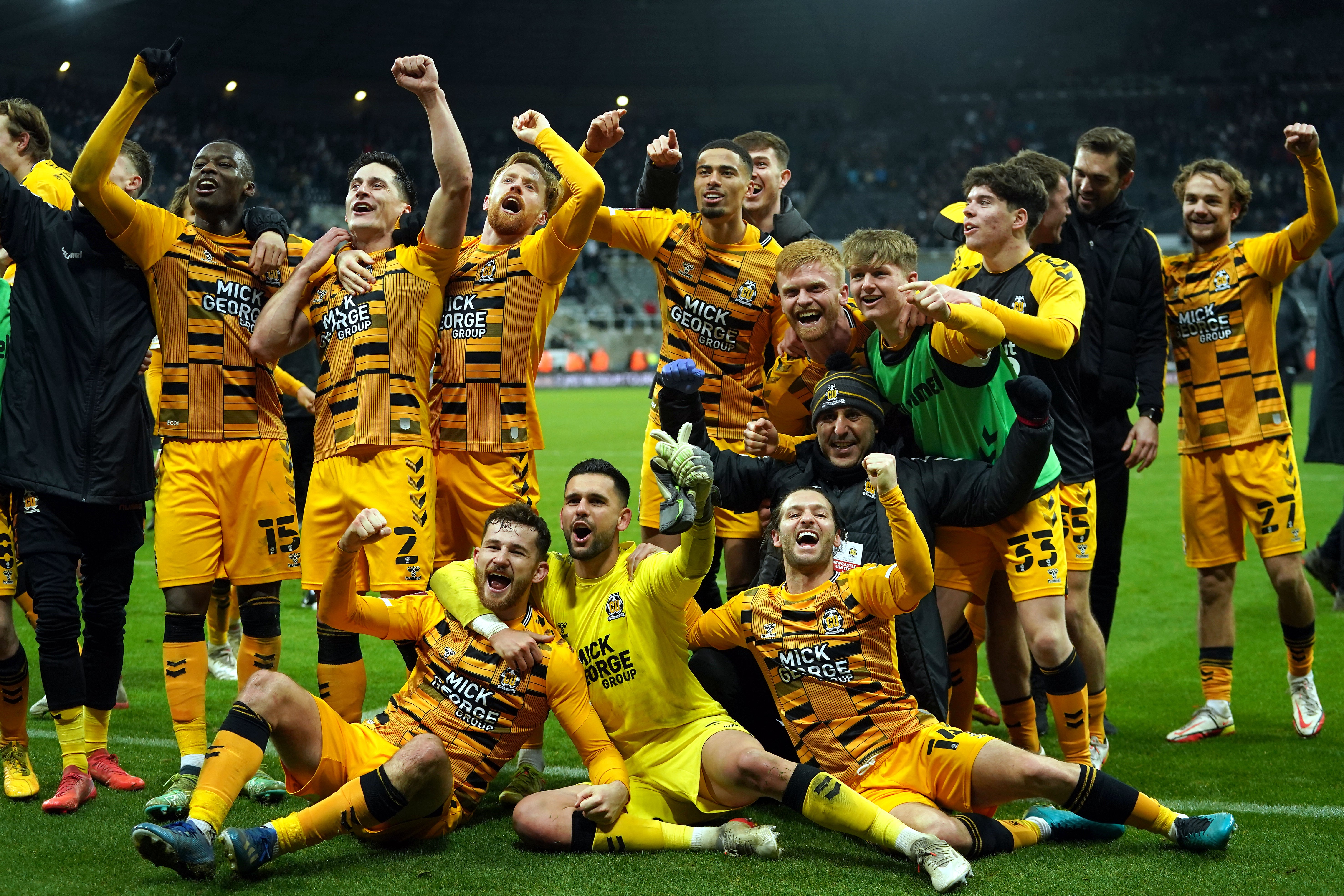 Cambridge celebrate victory at Newcastle (Owen Humphreys/PA)