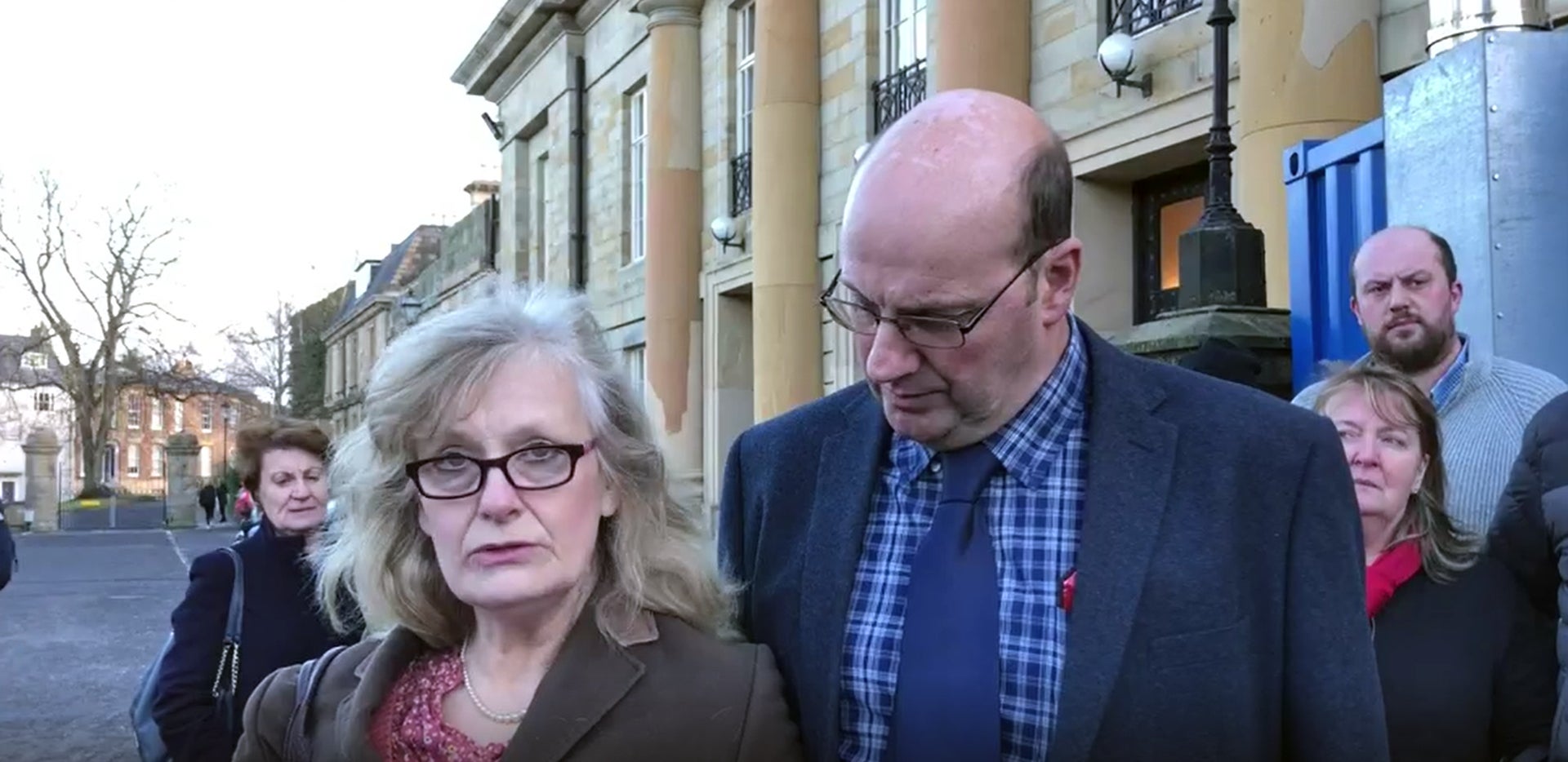 Robert Hooper with his partner, Kate Henderson, outside Durham Crown Court after being cleared of dangerous driving and criminal damage (Tom Wilkinson/PA)