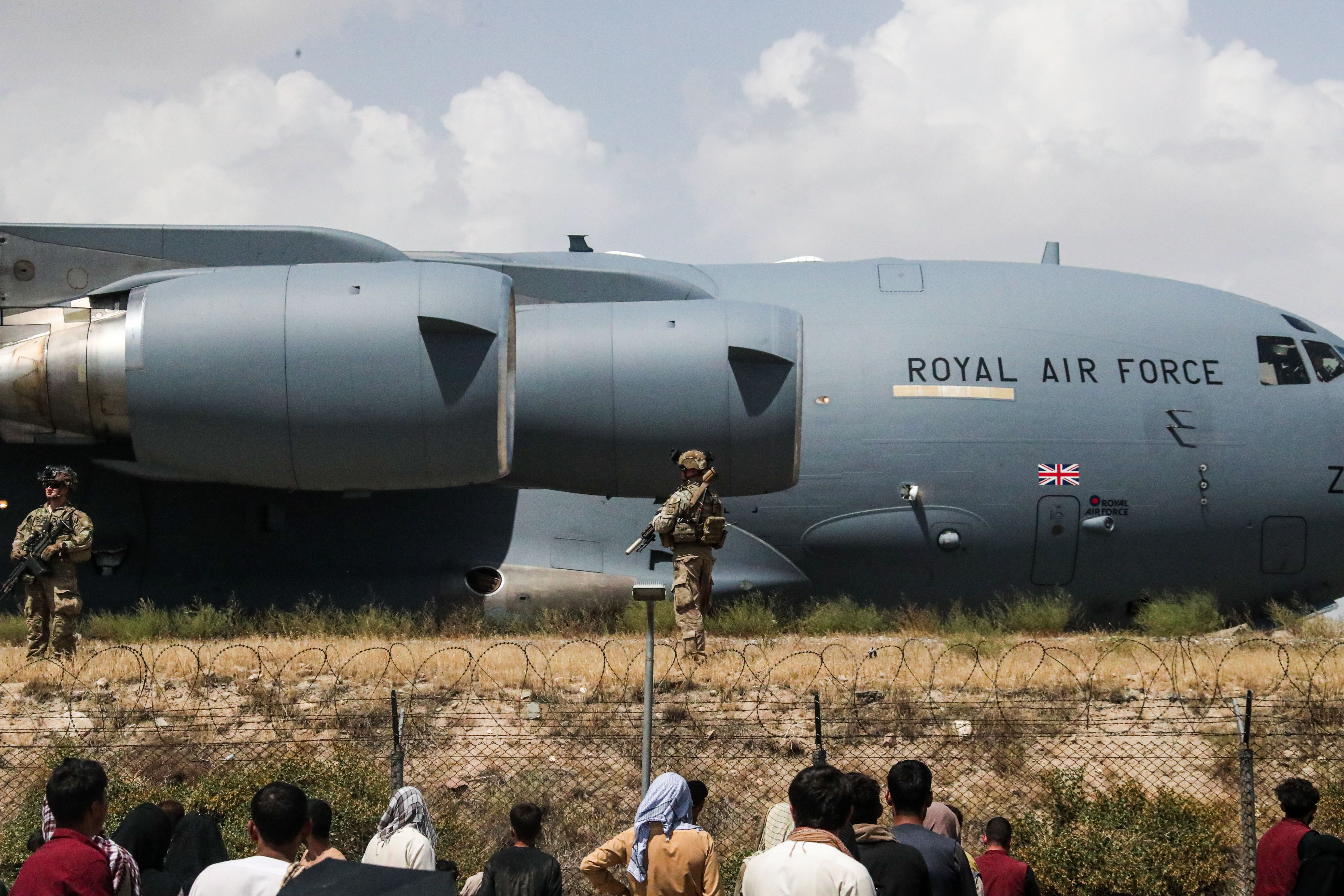 Members of the UK Armed Forces taking part in the evacuation of entitled personnel from Kabul airport in Afghanistan (LPhot Ben Shread/MoD/Crown Copyright/PA)