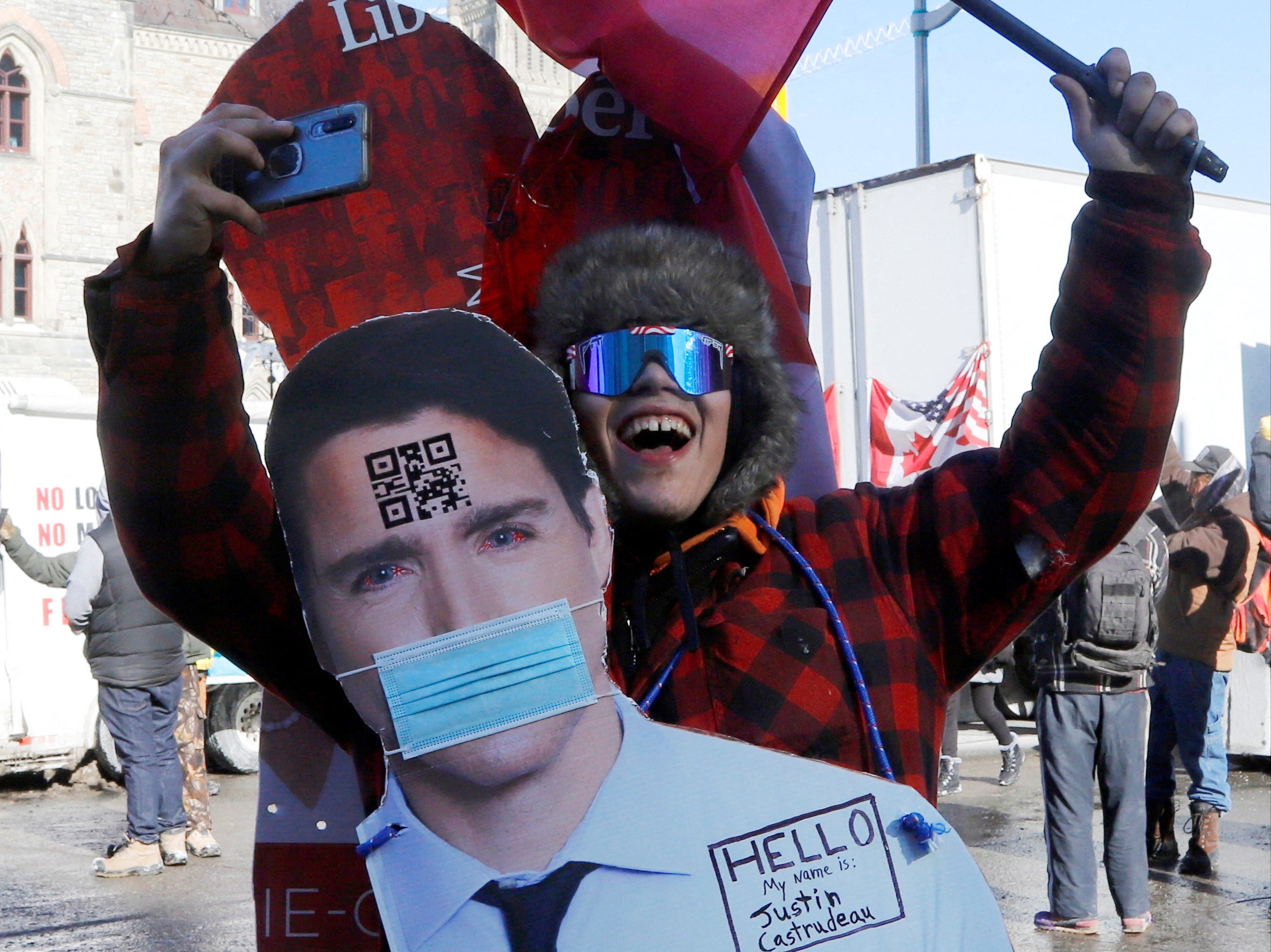 A protester against Covid vaccine mandates imposed by prime minister Justin Trudeau