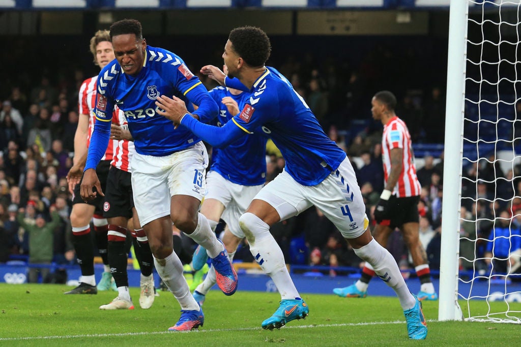 Yerry Mina opened the scoring for Everton against Brentford.