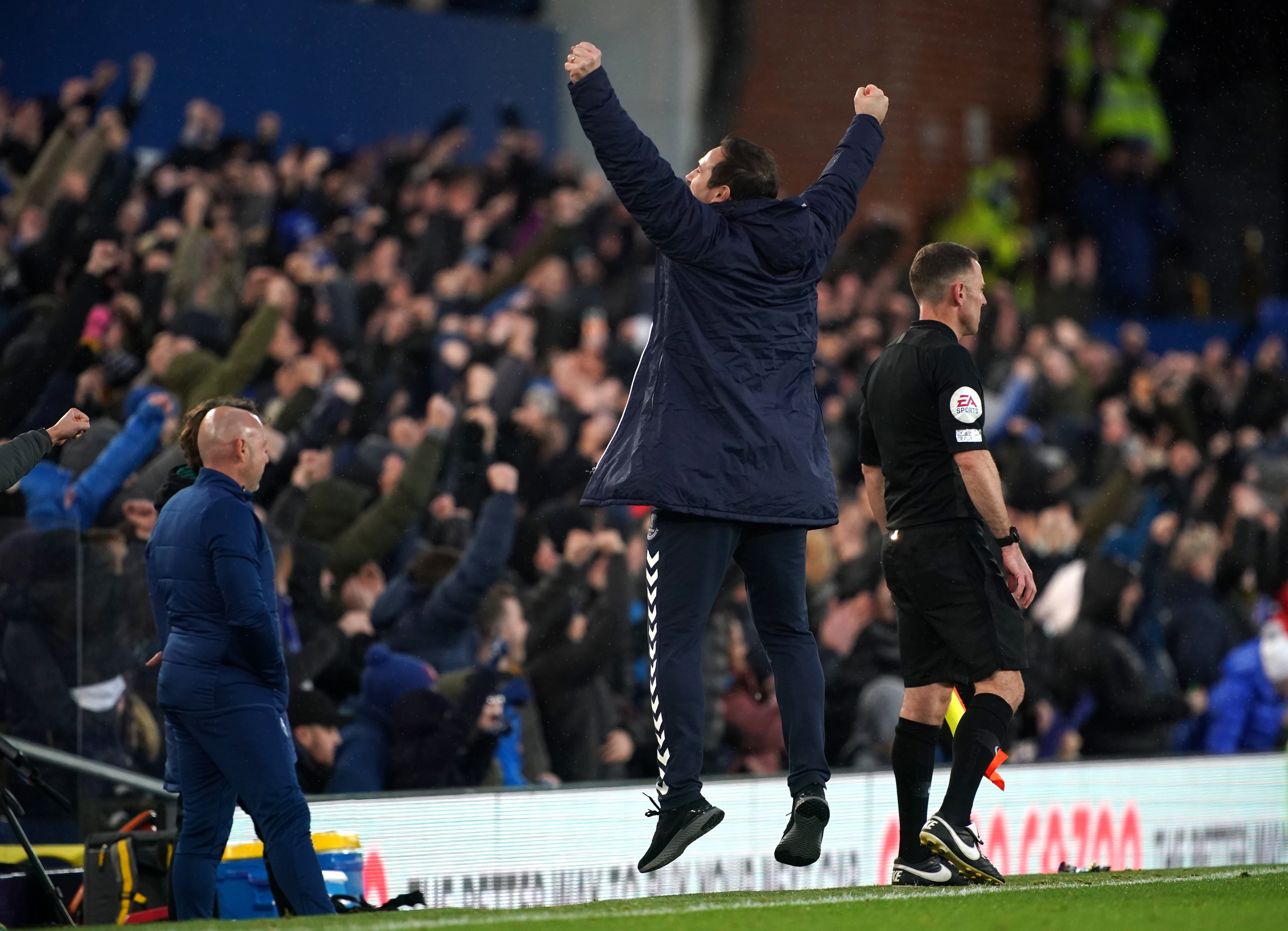 Frank Lampard celebrated on the touchline (Peter Byrne/PA)