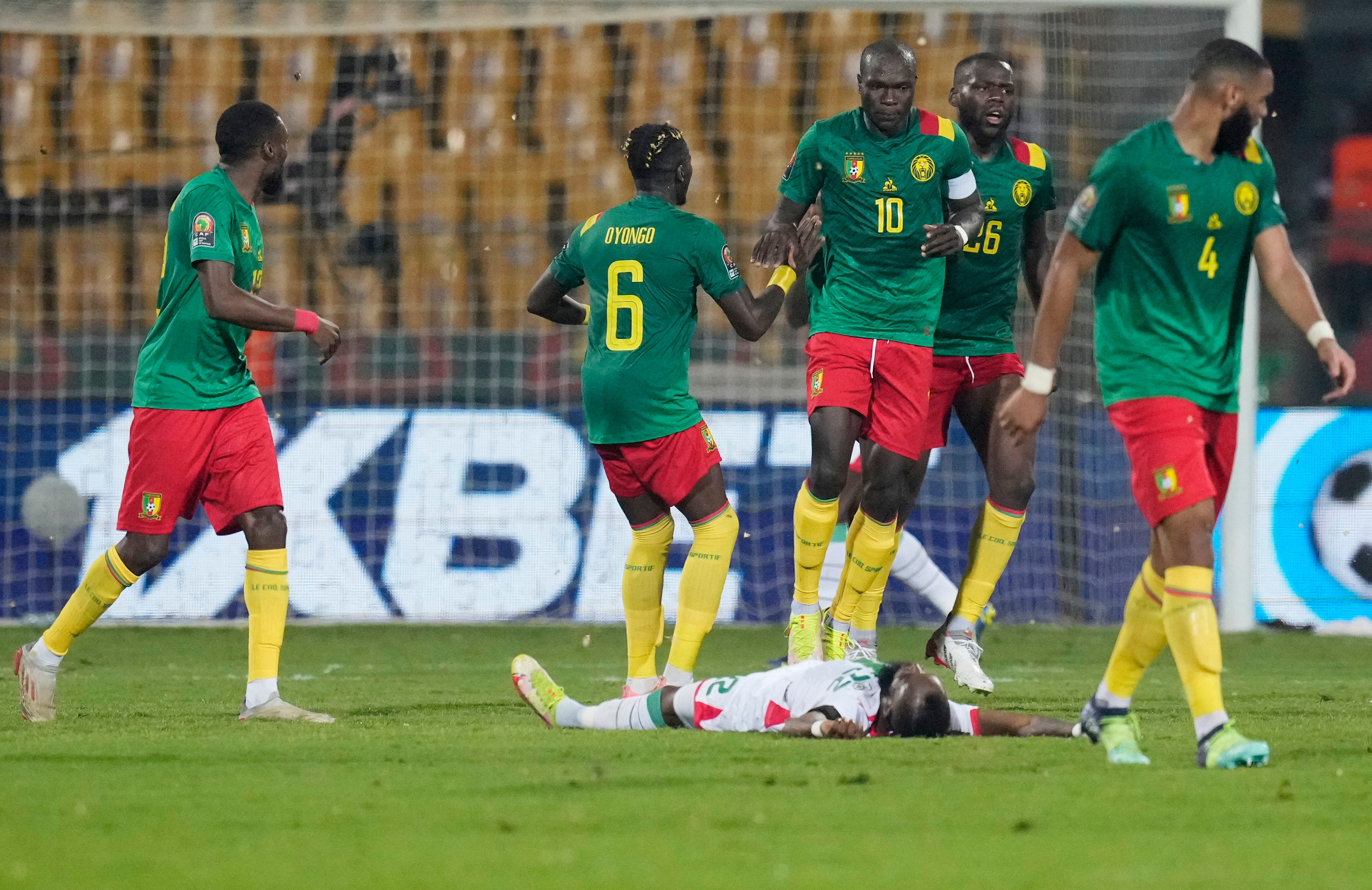 Cameroon celebrate against Burkina Faso ().