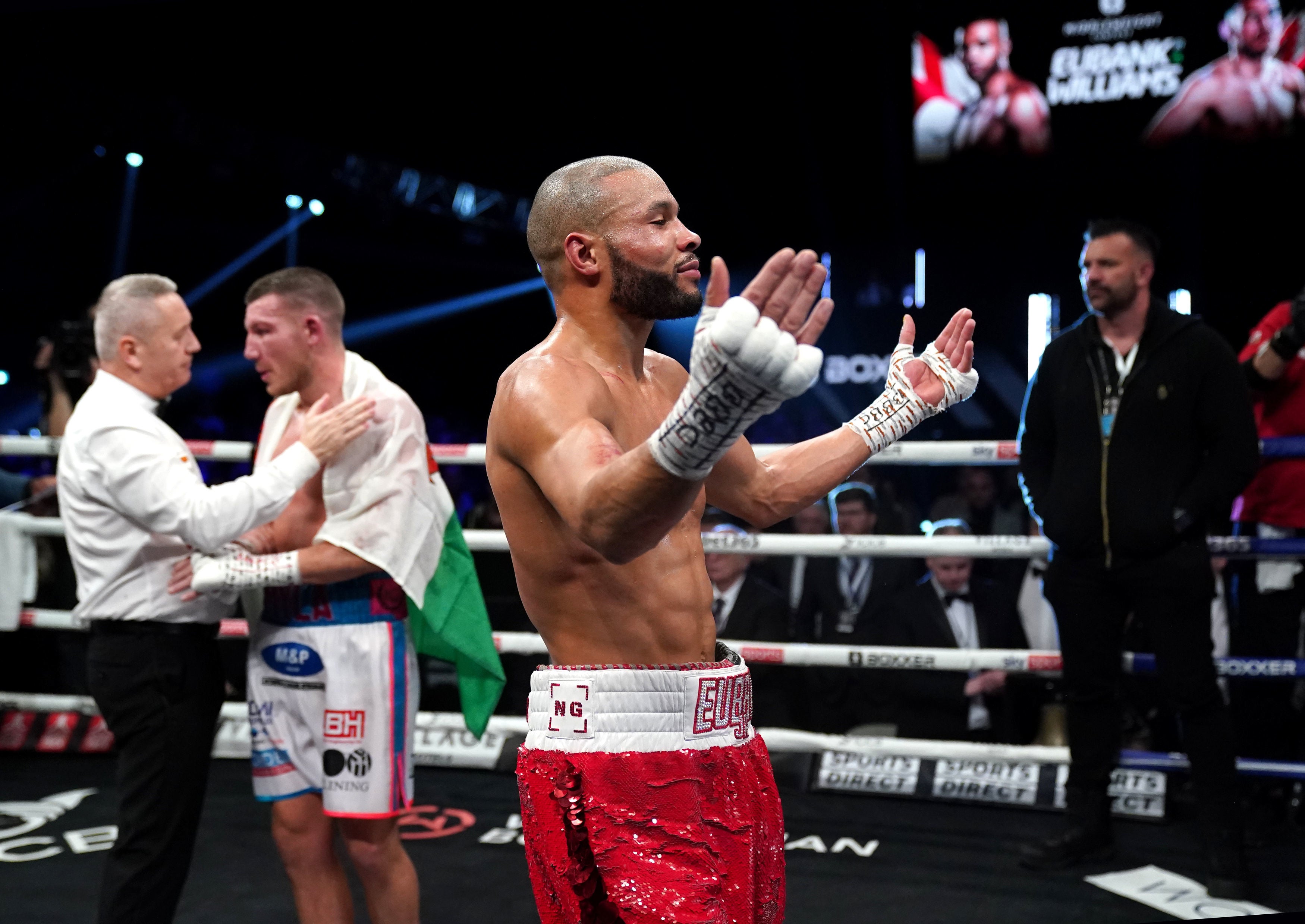 Eubank Jr taunts a hostile Cardiff crowd at the Motorpoint Arena