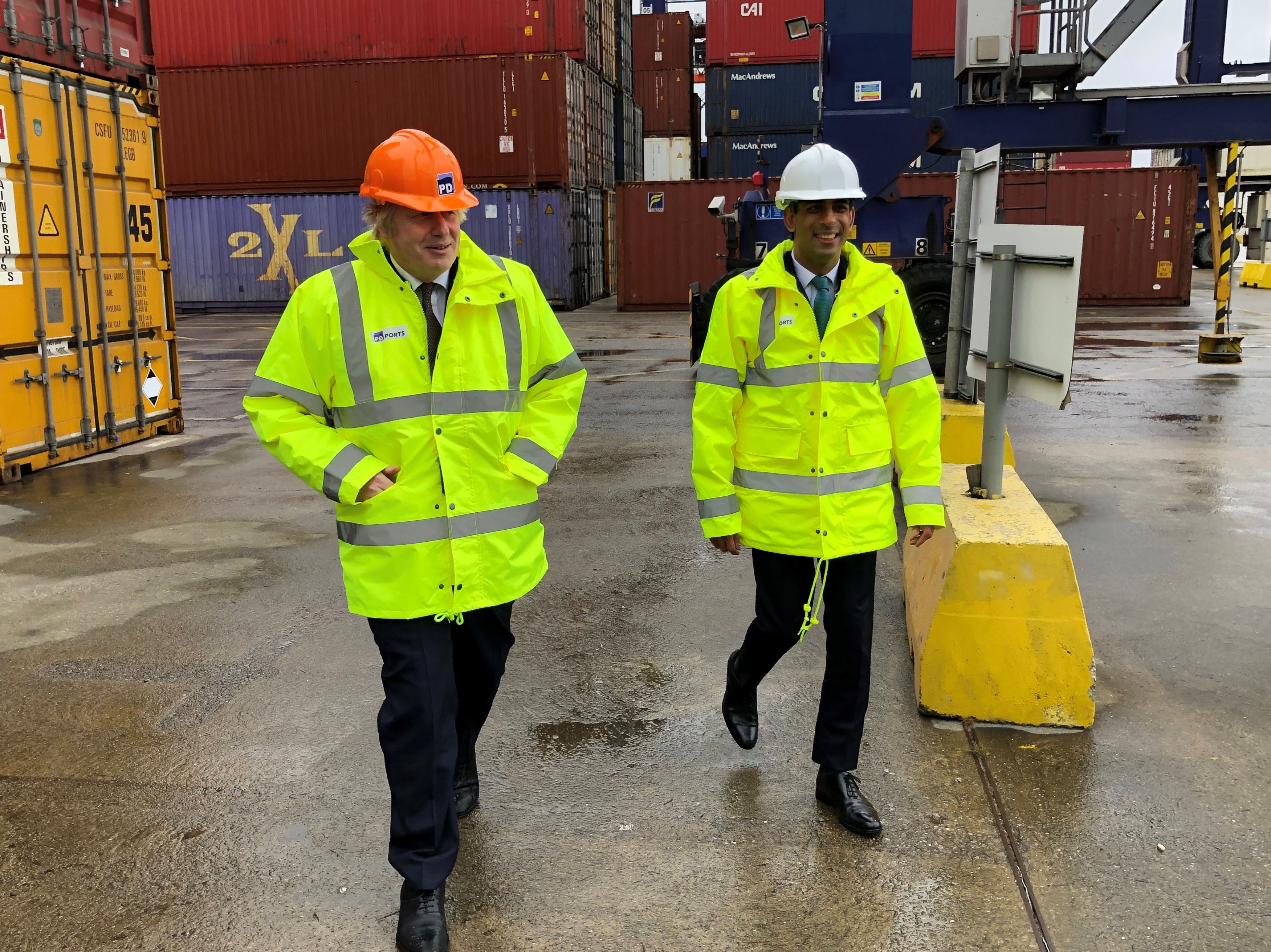 Boris Johnson and chancellor Rishi Sunak visit Teesport in Middlesbrough, site of planned freeport