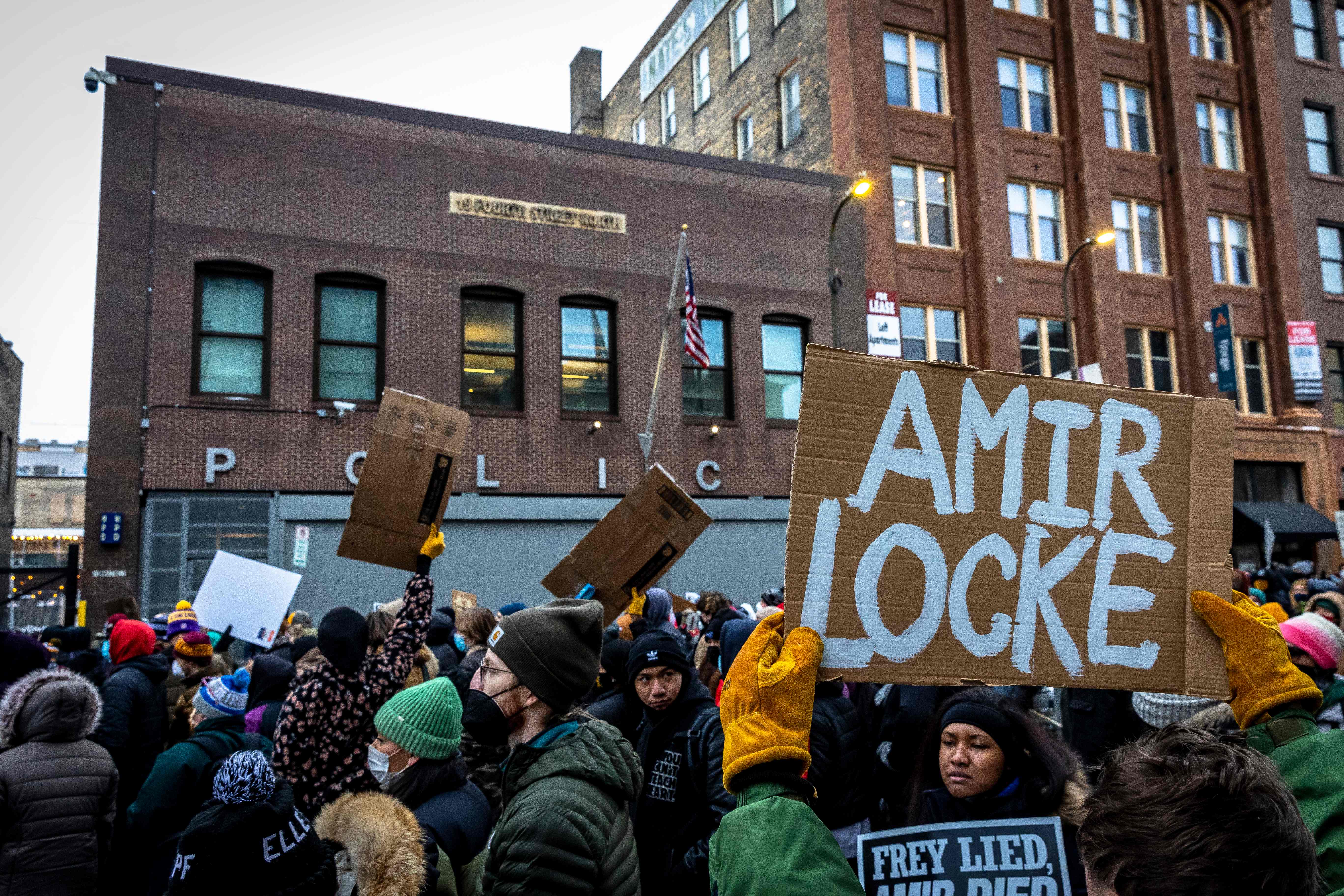 Hundreds gathered in cold weather during a rally in protest of the killing of Amir Locke, outside the Police precint in Minneapolis, Minnesota on February 5, 2022