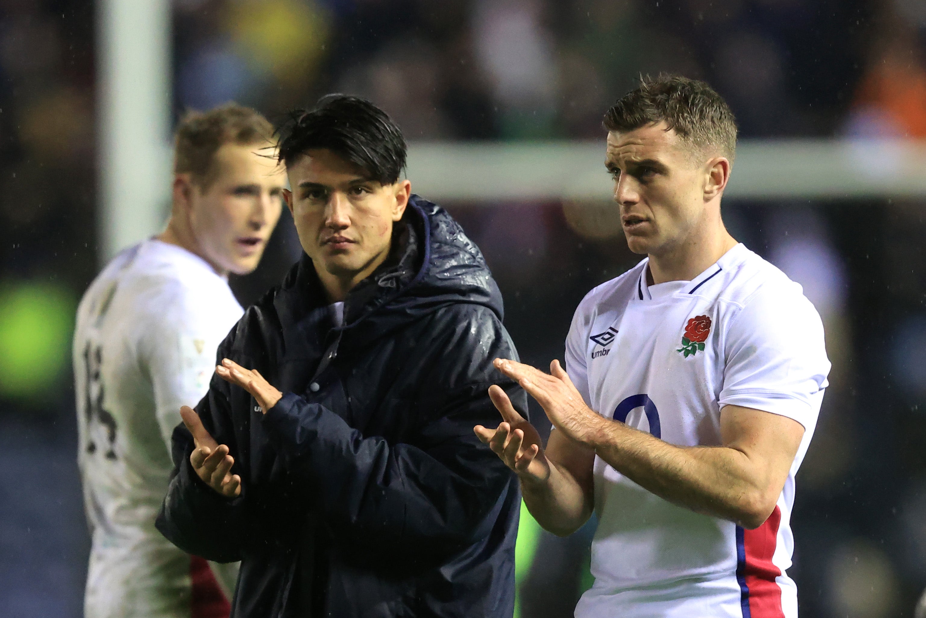 Marcus Smith (centre) looked to have guided England to victory before he was replaced by George Ford (right)