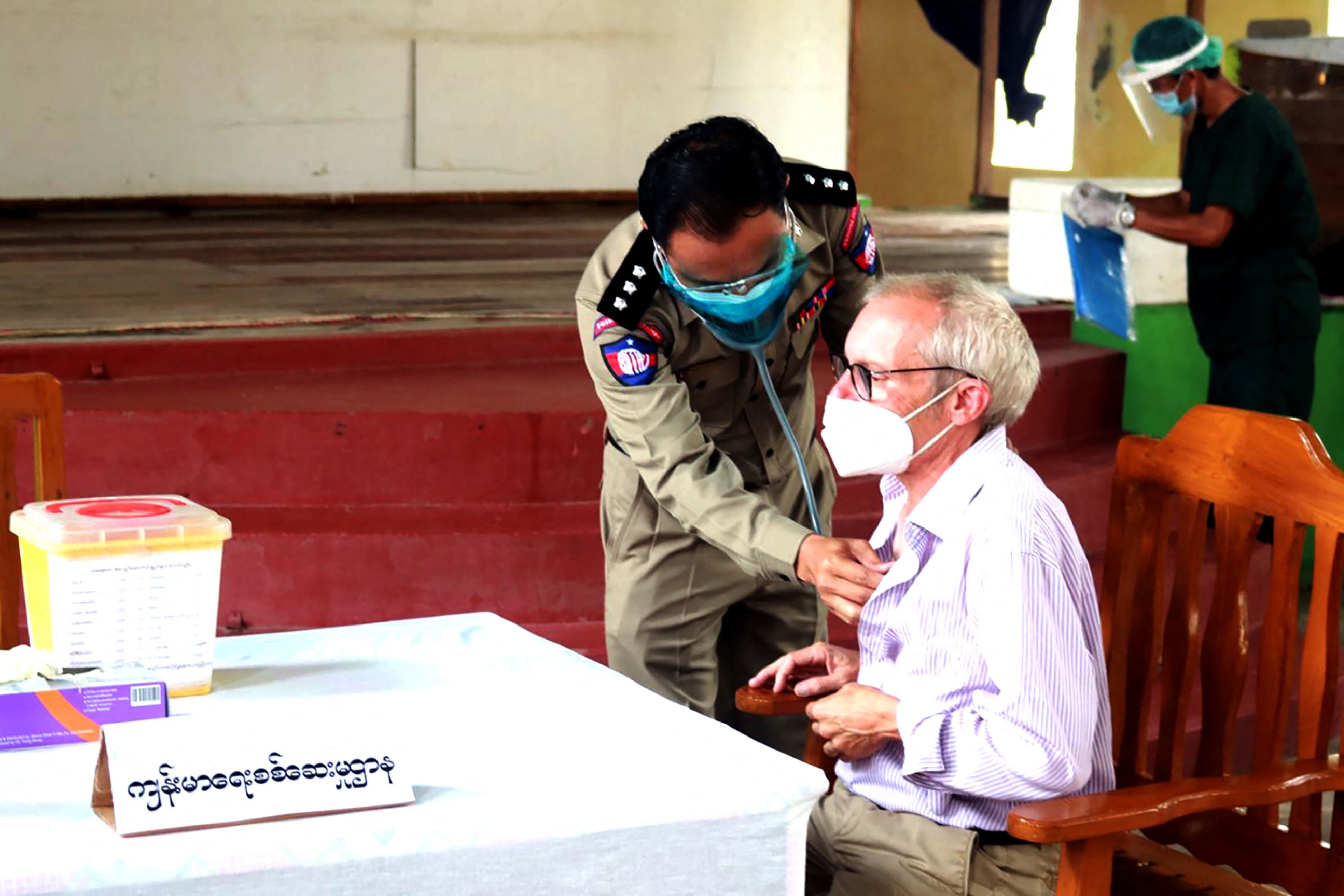 Turnell, a detained Australian adviser to Myanmar’s deposed leader Aung San Suu Kyi, getting vaccinated against the Covid-19 coronavirus in Insein prison in Yangon in 2021