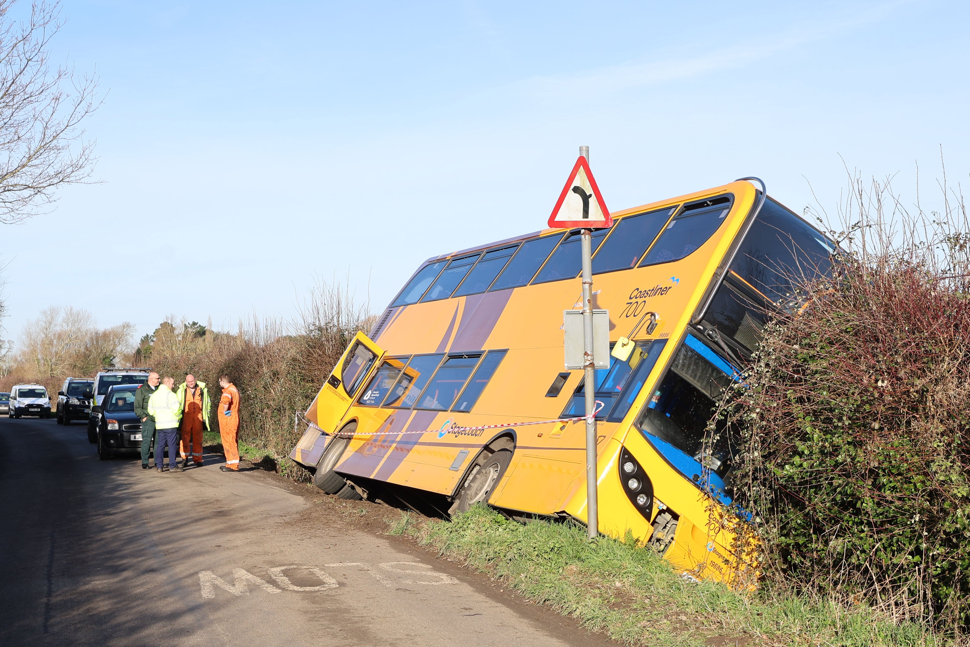 The driver of the bus was treated at the scene for minor injuries.