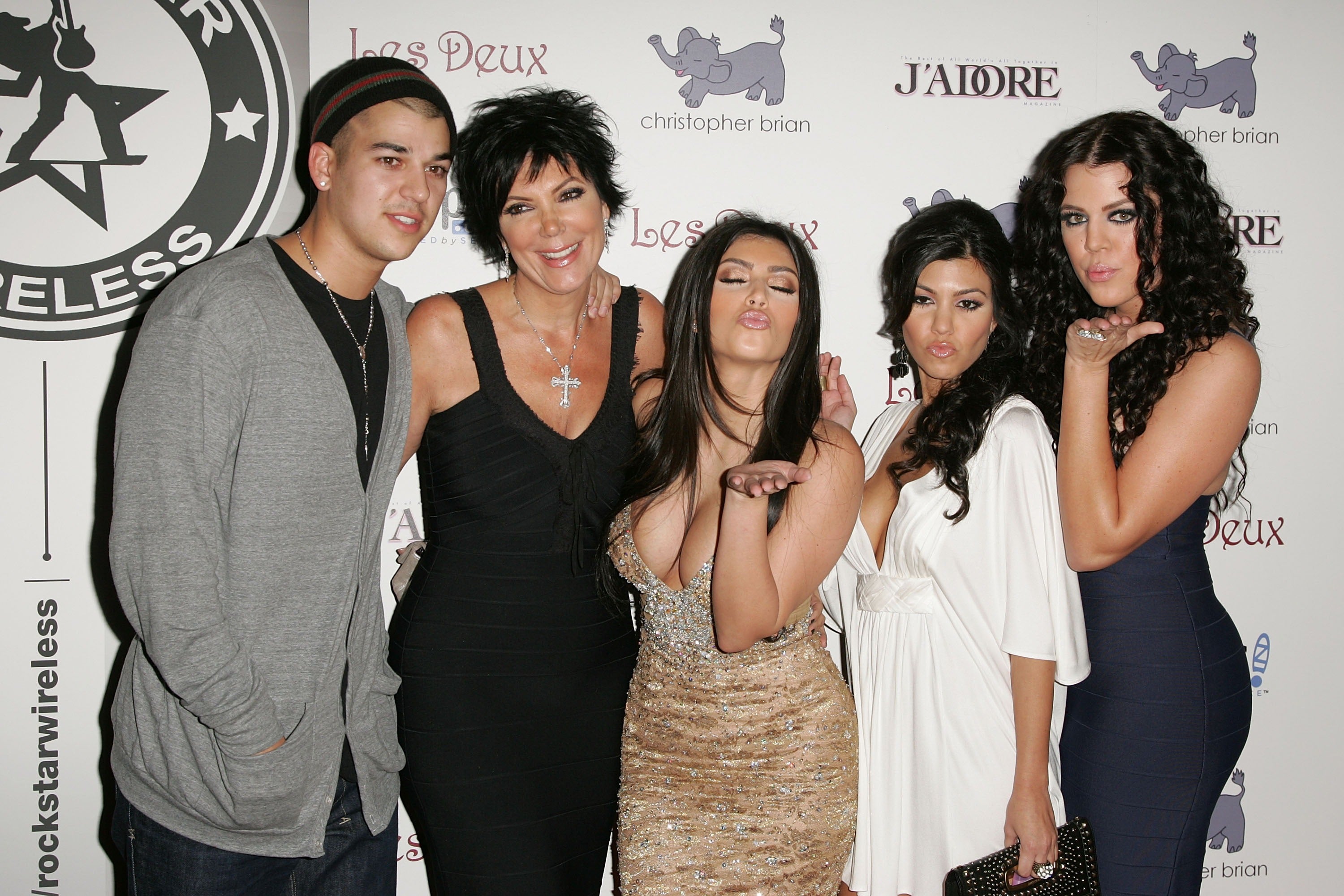 (L-R) Robert, Kris, Kim, Kourtney, and Khloe Kardashian arrive at Kim Kardashian's Birthday Party at Les Deux on October 21, 2007 in Los Angeles, California