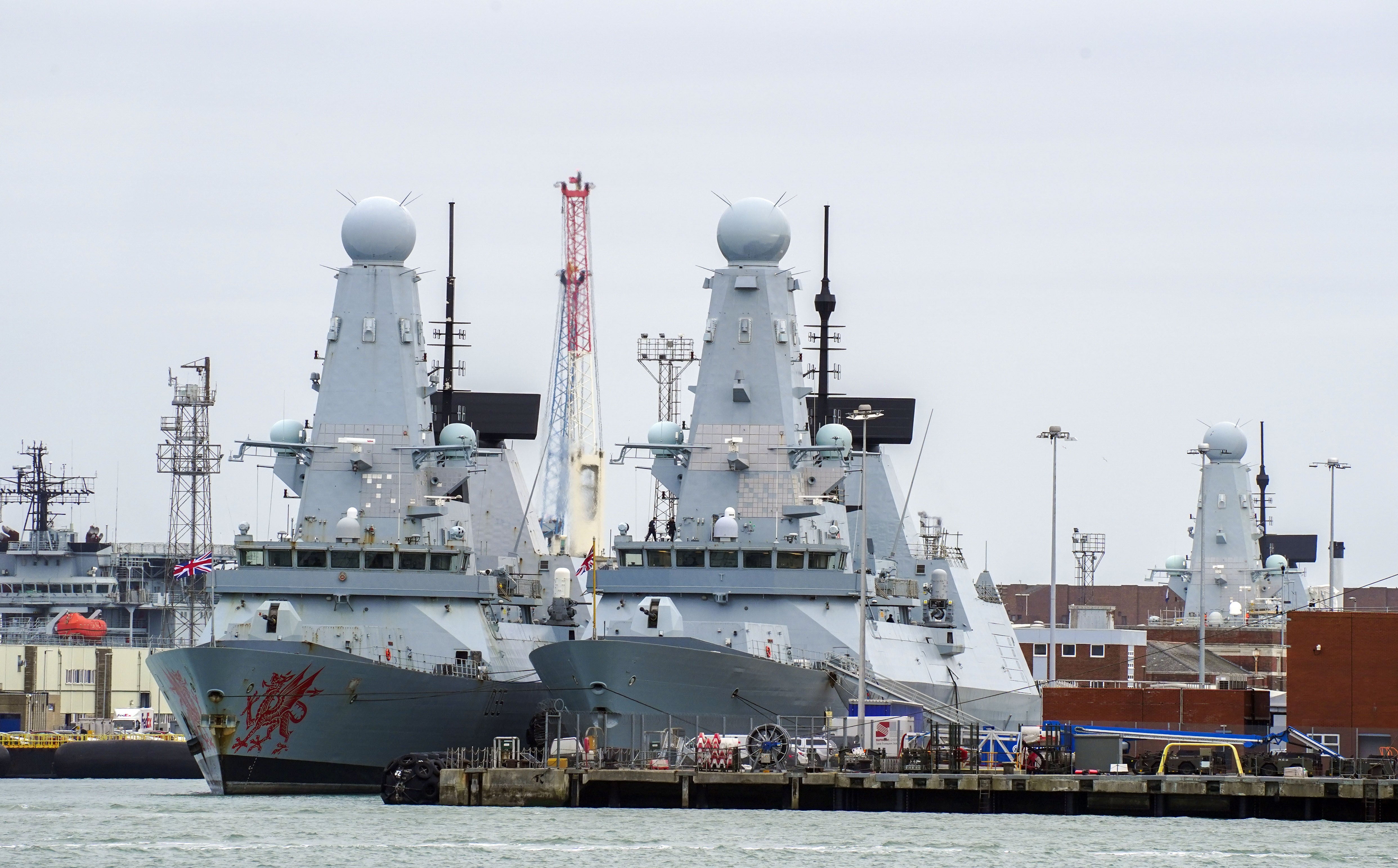 Three of the Royal Navy’s Type 45 destroyers in Portsmouth Harbour (Steve Parsons/PA)