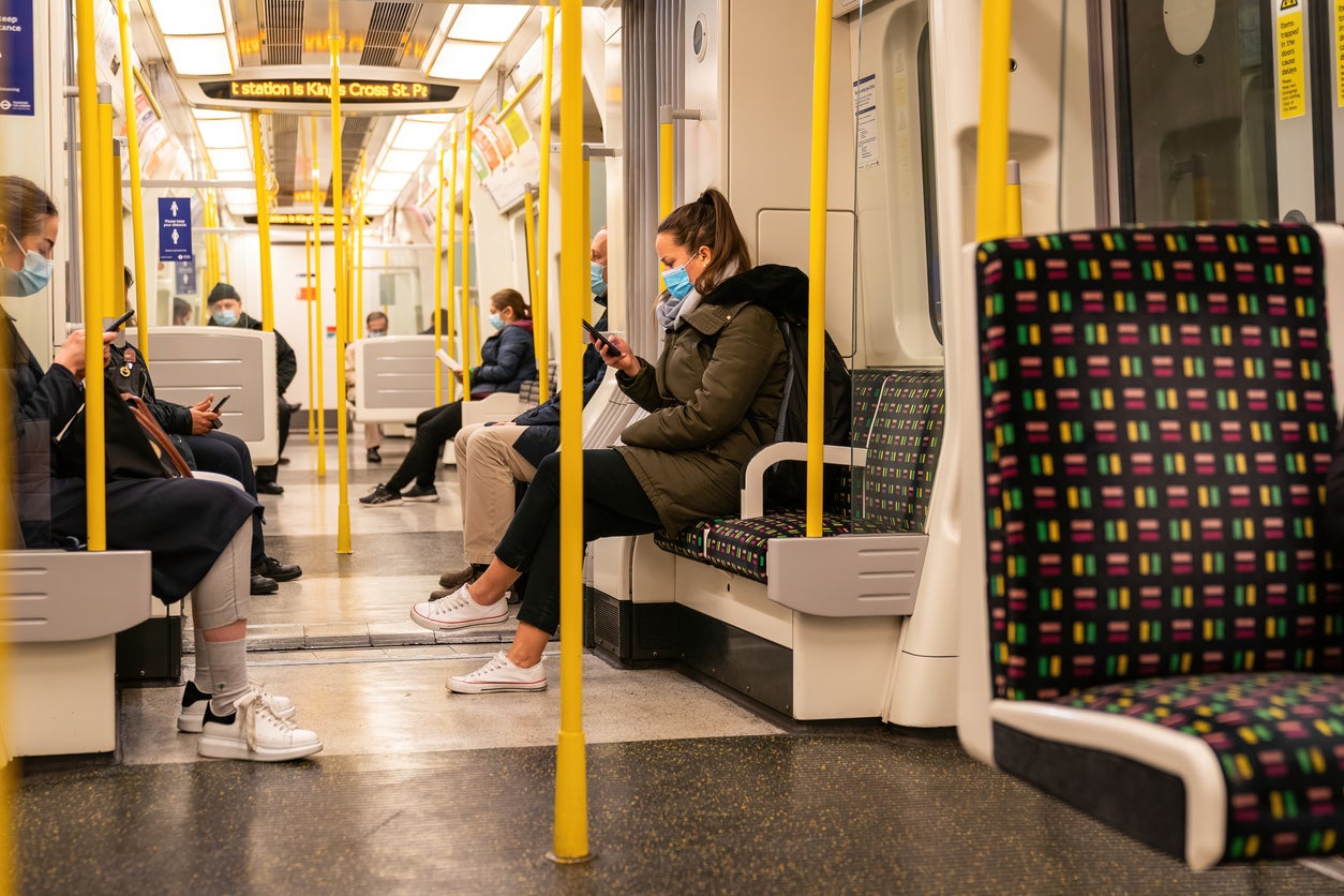 Passengers on the London Underground during the pandemic