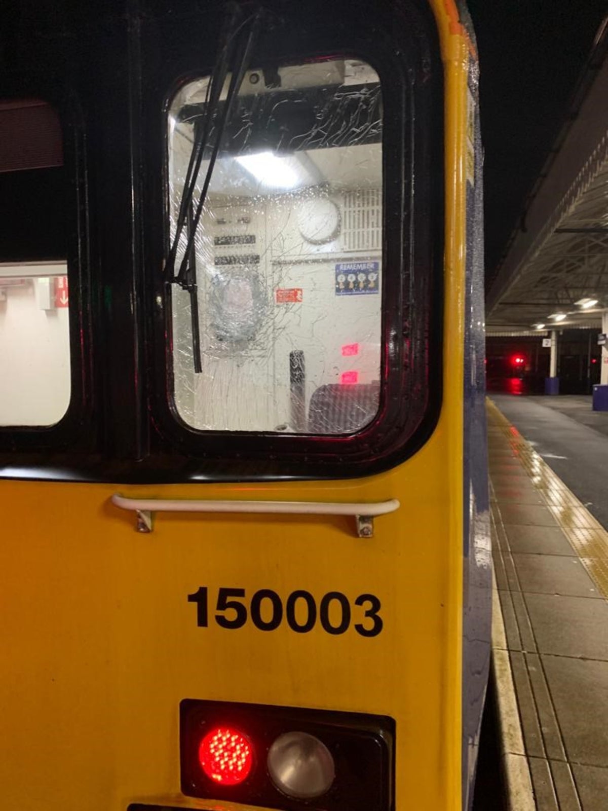 A train driver was hit in the face by shards of glass when his cab’s windscreen was smashed by a brick(Northern/PA)