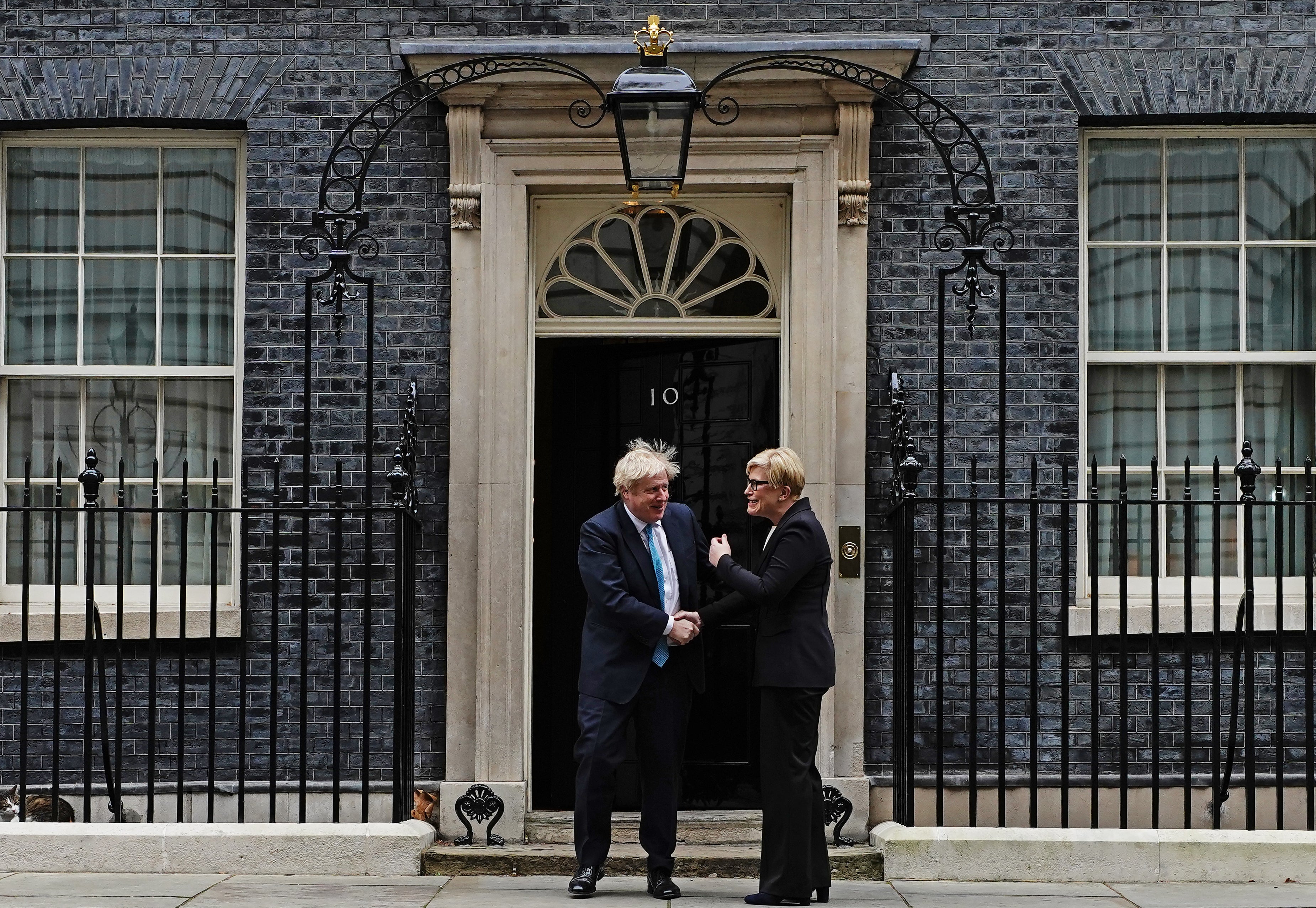 Prime Minister Boris Johnson welcomes the Prime Minister of Lithuania, Ingrida Simonyte, to 10 Downing Street ahead of talks (Aaron Chown/PA)