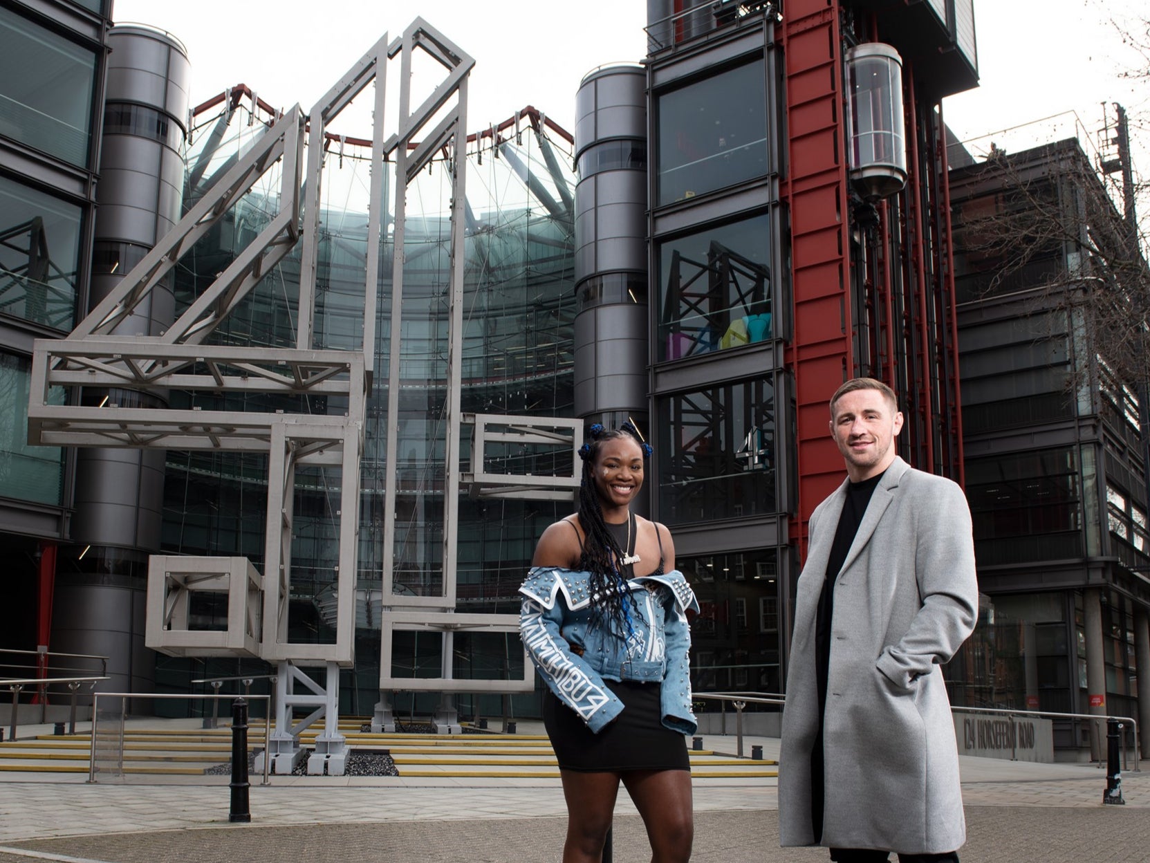 Claressa Shields and Brendan Loughnane outside C4 HQ