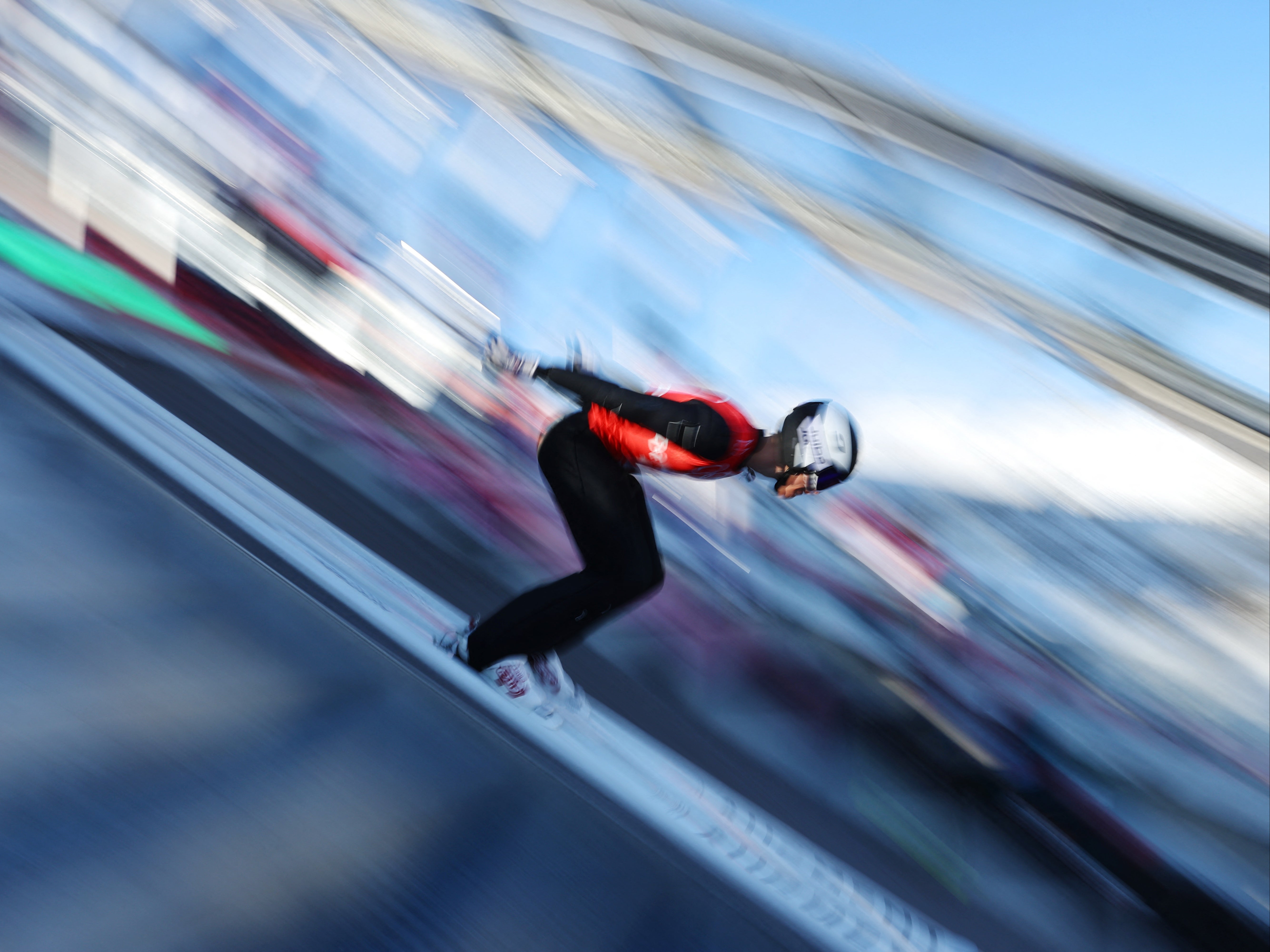 Gael Blondeau of France trains at the Beijing Winter Olympics