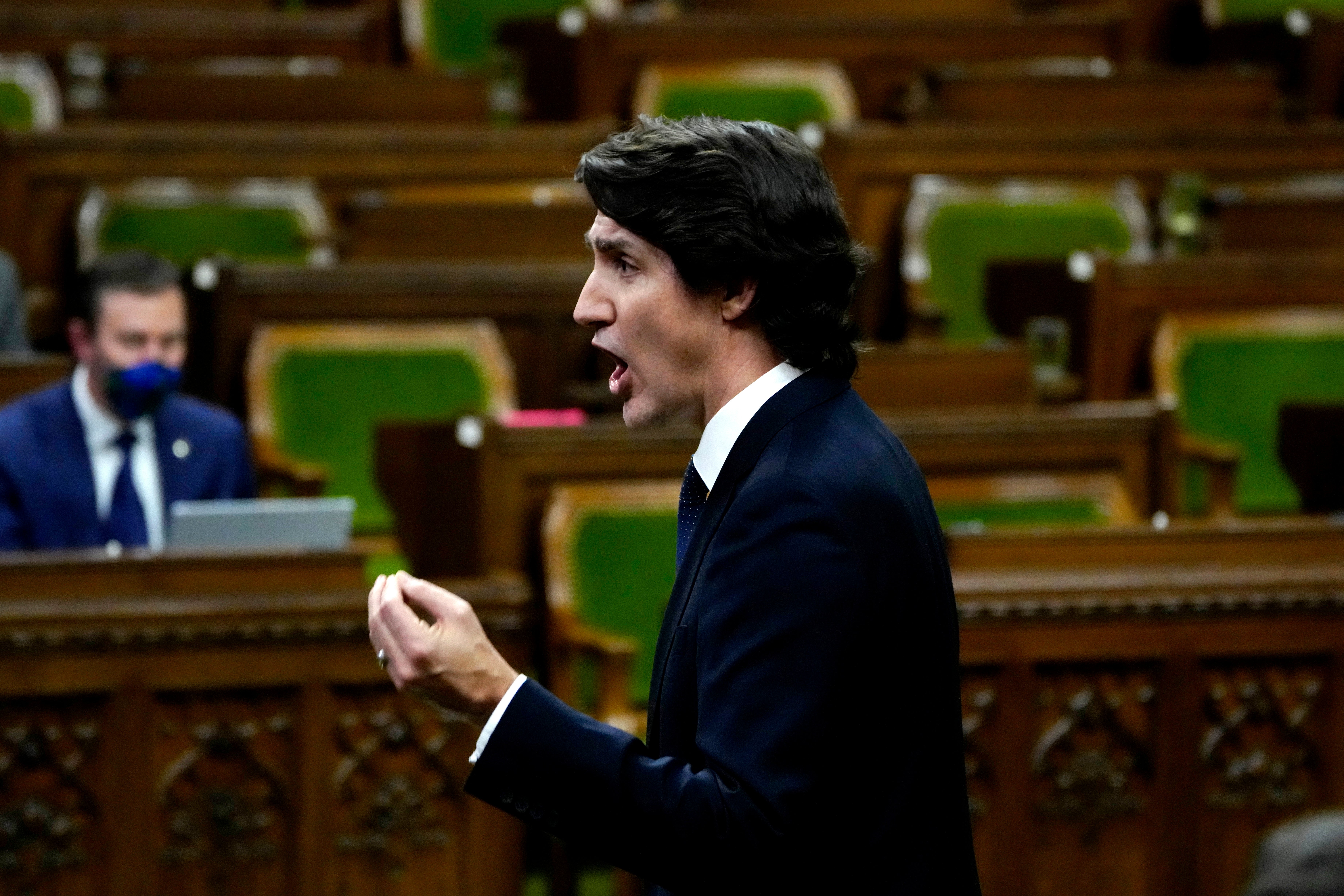 Canadian prime minister Justin Trudeau during the emergency debate in the House of Commons on the situation in Ottawa