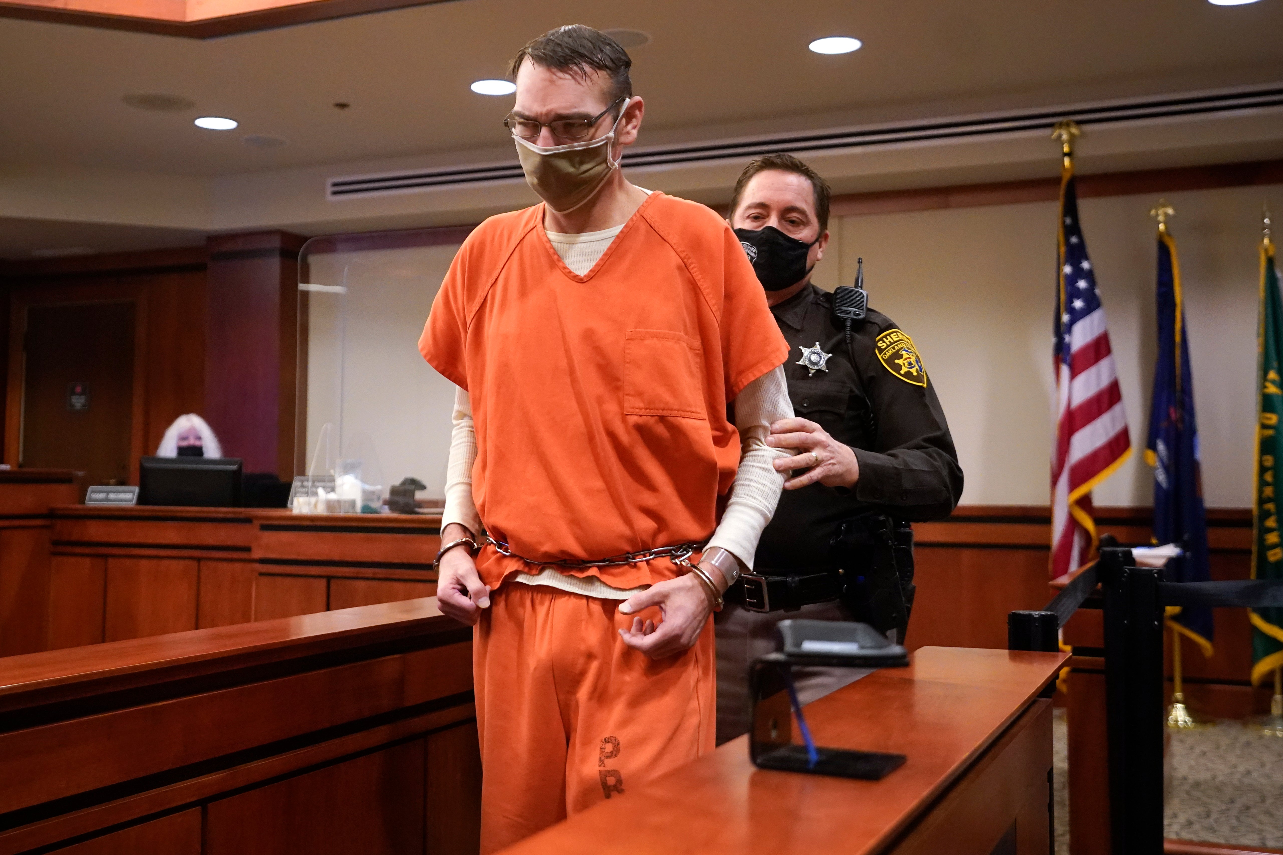 James Crumbley shackled as he walks into the courtroom in Rochester Mills on Tuesday