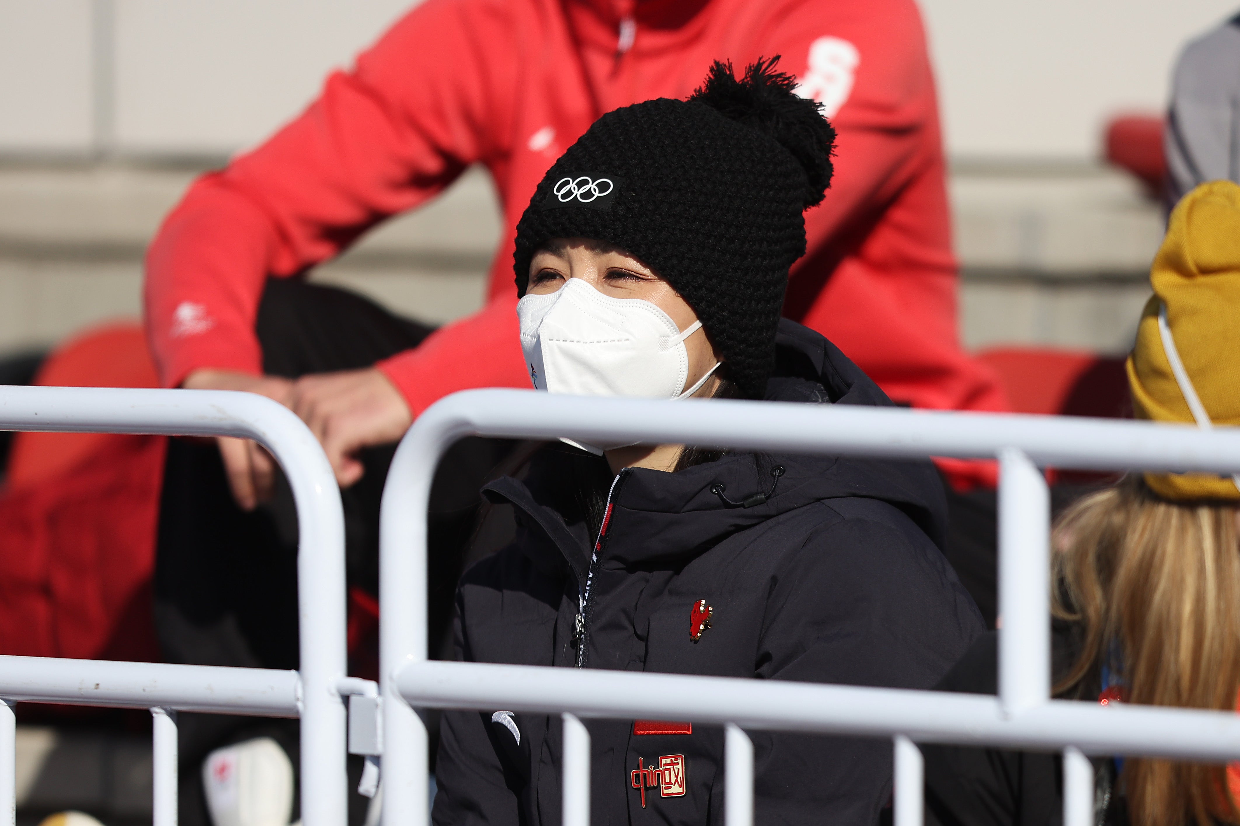 Chinese tennis player Peng Shuai looks on during the Women's Freestyle Skiing Freeski Big Air Final on Day 4 of the Beijing 2022 Winter Olympic Games at Big Air Shougang on February 08, 2022 in Beijing, China.