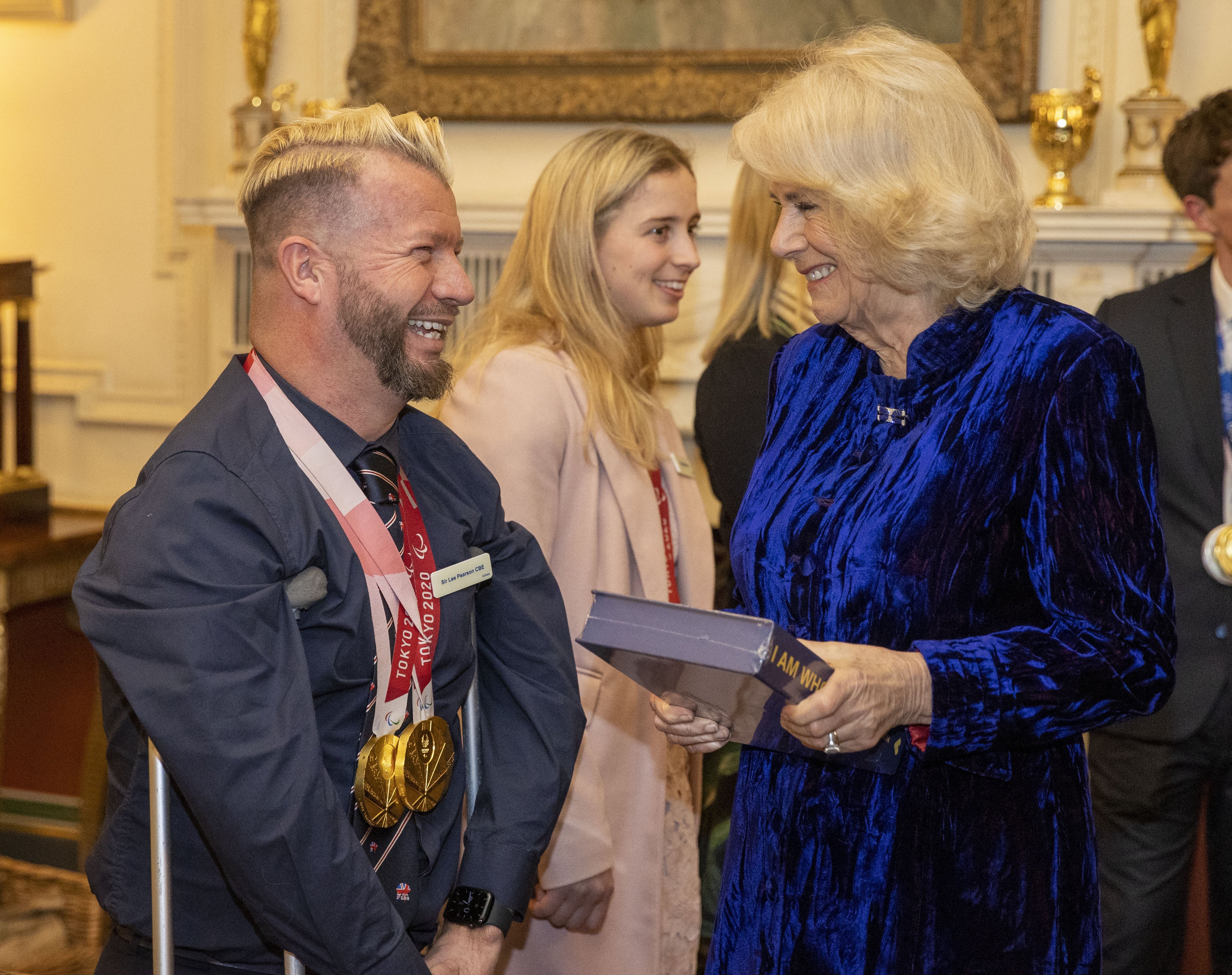 The Duchess of Cornwall talks to Sir Lee Pearson (Steve Reigate/Daily Express/PA)